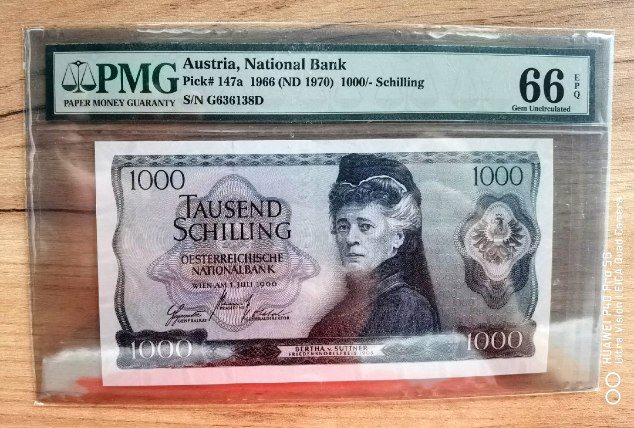  【Blue Auction】世界纸币精拍第187期——印度新金山渣打银行 （共90拍） 【无47】奥地利 1966年1000先令 PMG66EPQ 苏特纳 