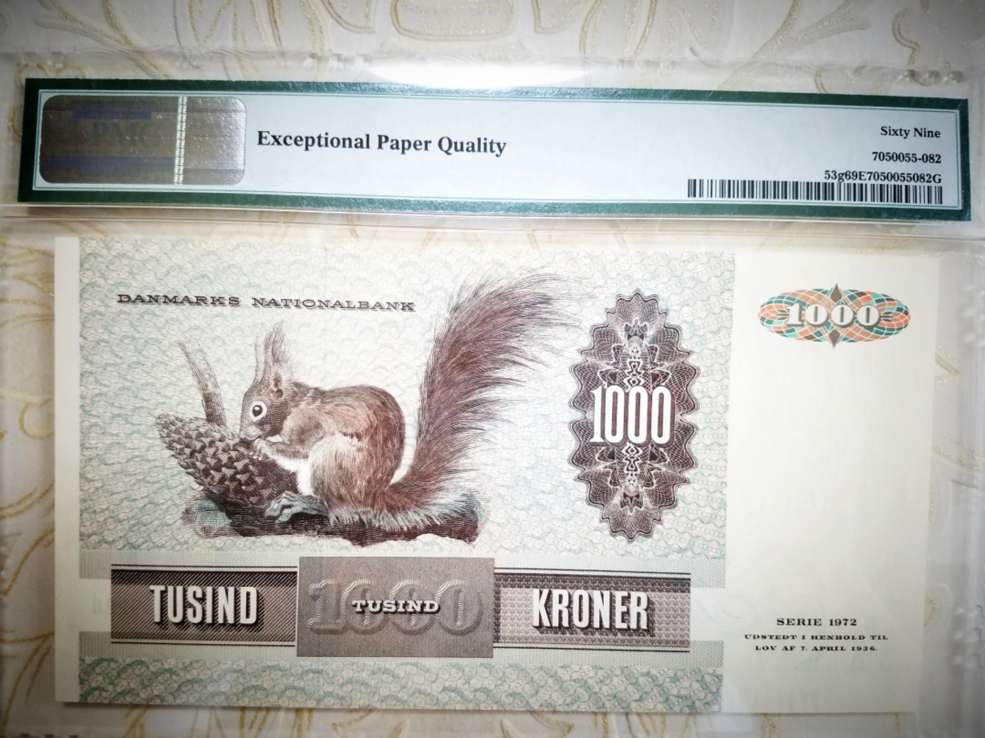  【Blue Auction】世界纸币精拍第187期——印度新金山渣打银行 （共90拍） 【冠军分 仅2张 让人冲动的纸币】丹麦 1992年1000克朗 经典大松鼠 非常精美 高分难求 PMG69EPQ 