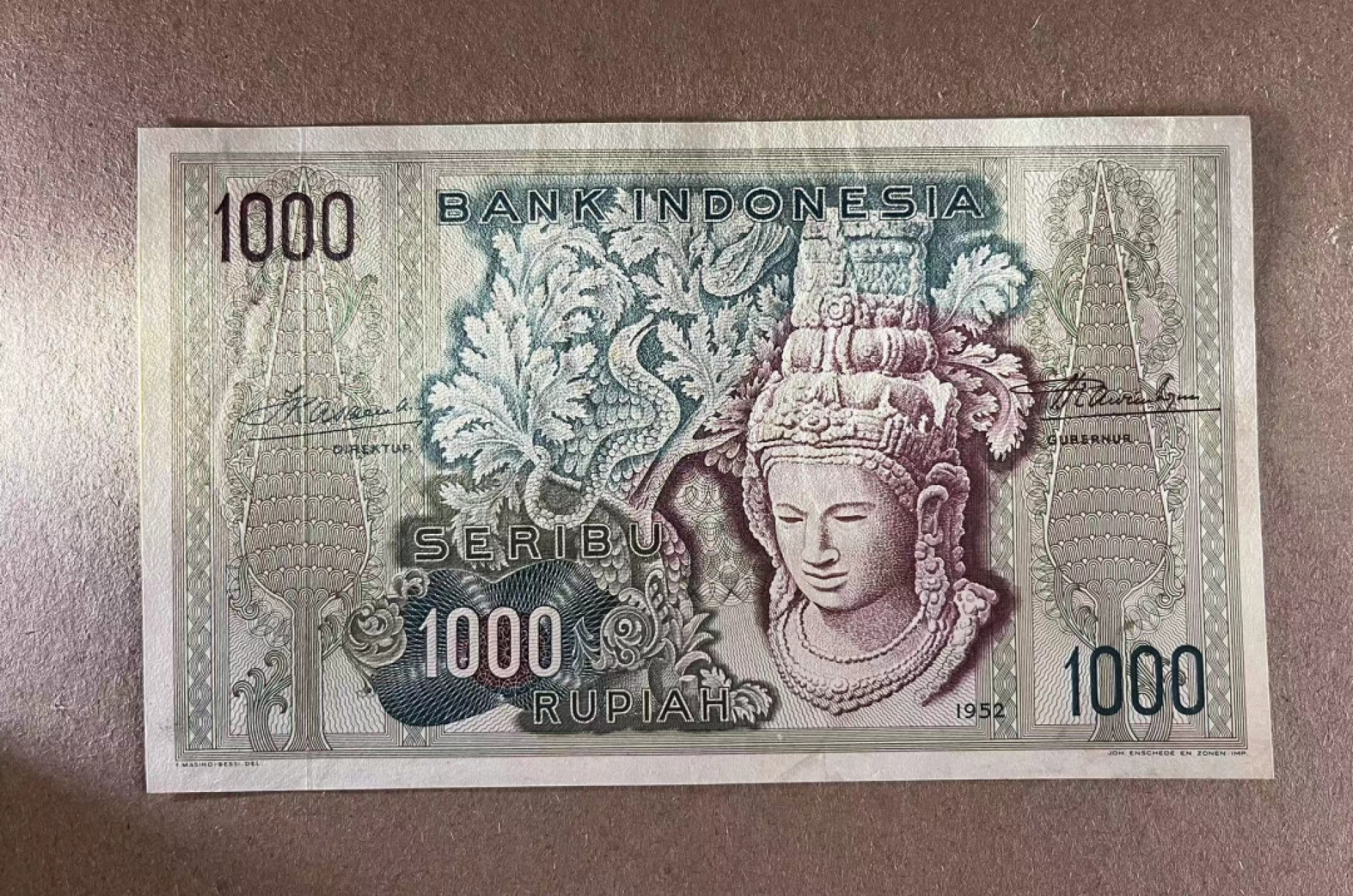  【Blue Auction】世界纸币精拍第187期——印度新金山渣打银行 （共90拍） 印尼 1952年1000卢比 最高值 AU品相 经典佛头