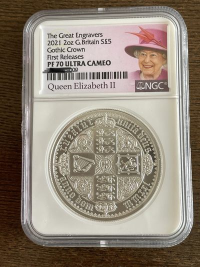 英国2021年复刻哥特弗洛林2盎司精制加厚纪念银币 伟大的雕刻师系列 NGC评级70分首期女王标 - 英国2021年复刻哥特弗洛林2盎司精制加厚纪念银币 伟大的雕刻师系列 NGC评级70分首期女王标