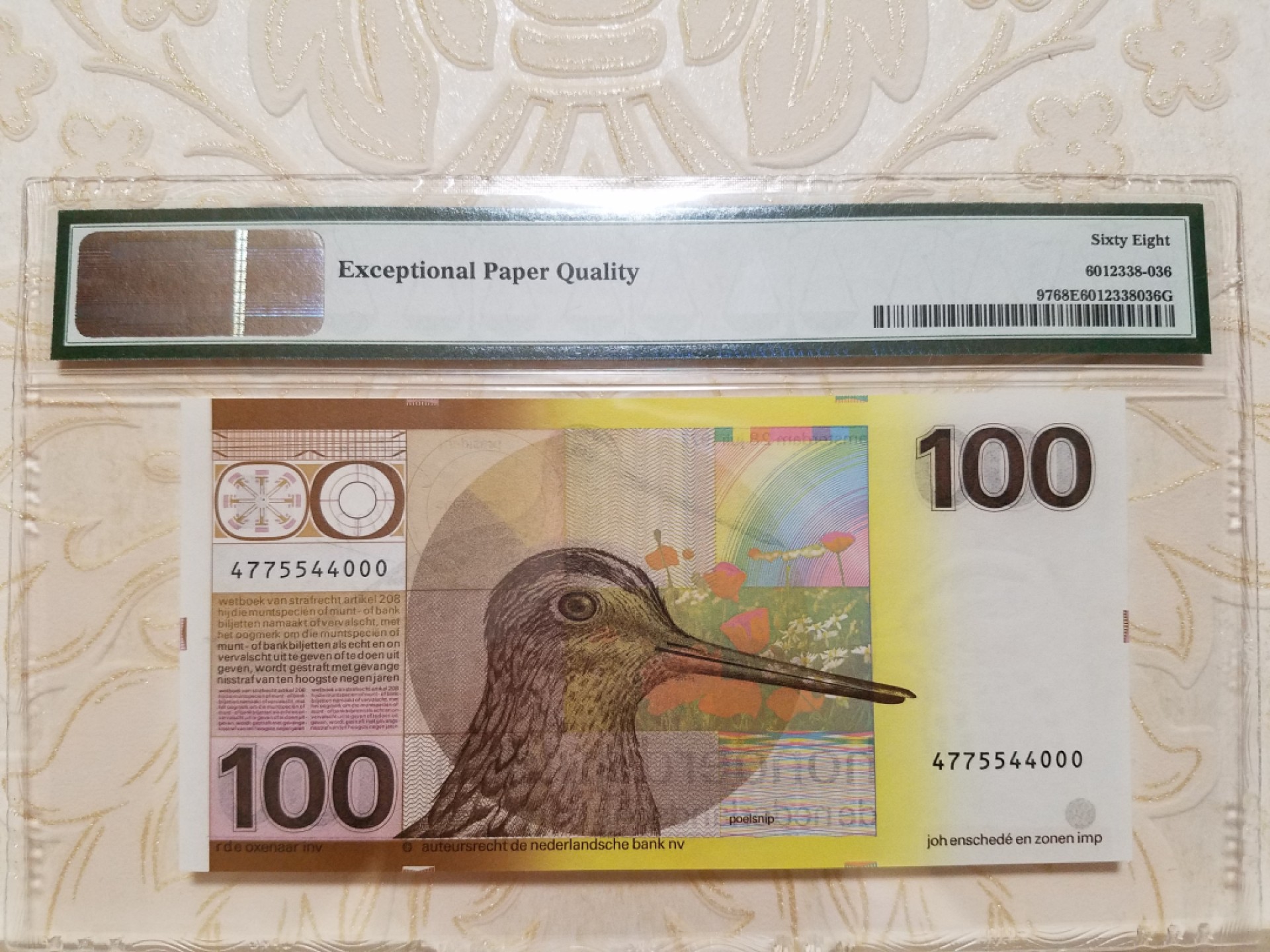  【Blue Auction】世界纸币精拍第187期——印度新金山渣打银行 （共90拍） 【豹子号少见 亚军分】荷兰 1981年100盾 水鸟 PMG68EPQ 高分