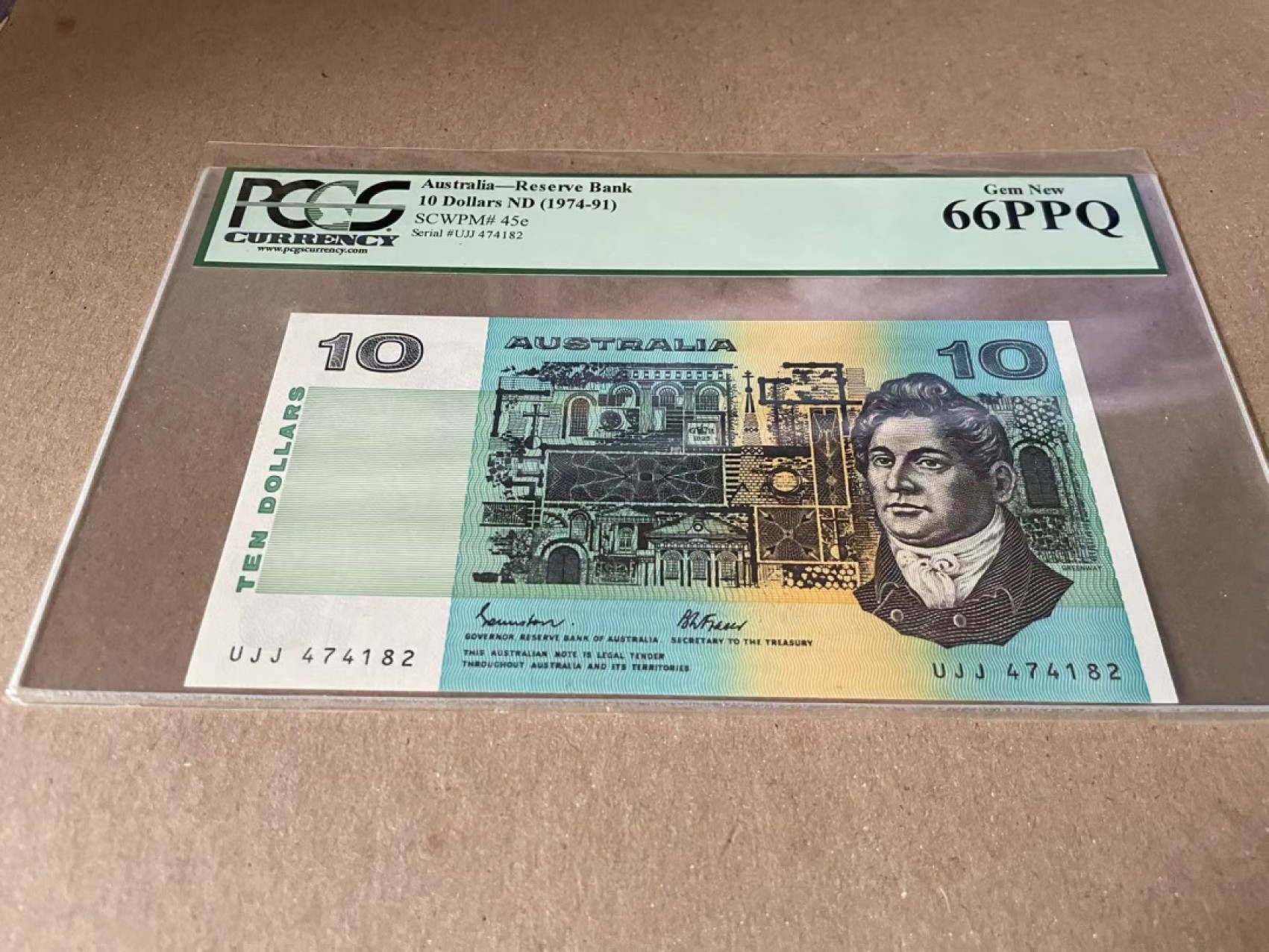  【Blue Auction】世界纸币精拍第187期——印度新金山渣打银行 （共90拍） 澳大利亚 1974-91年10元 PCGS66EPQ 