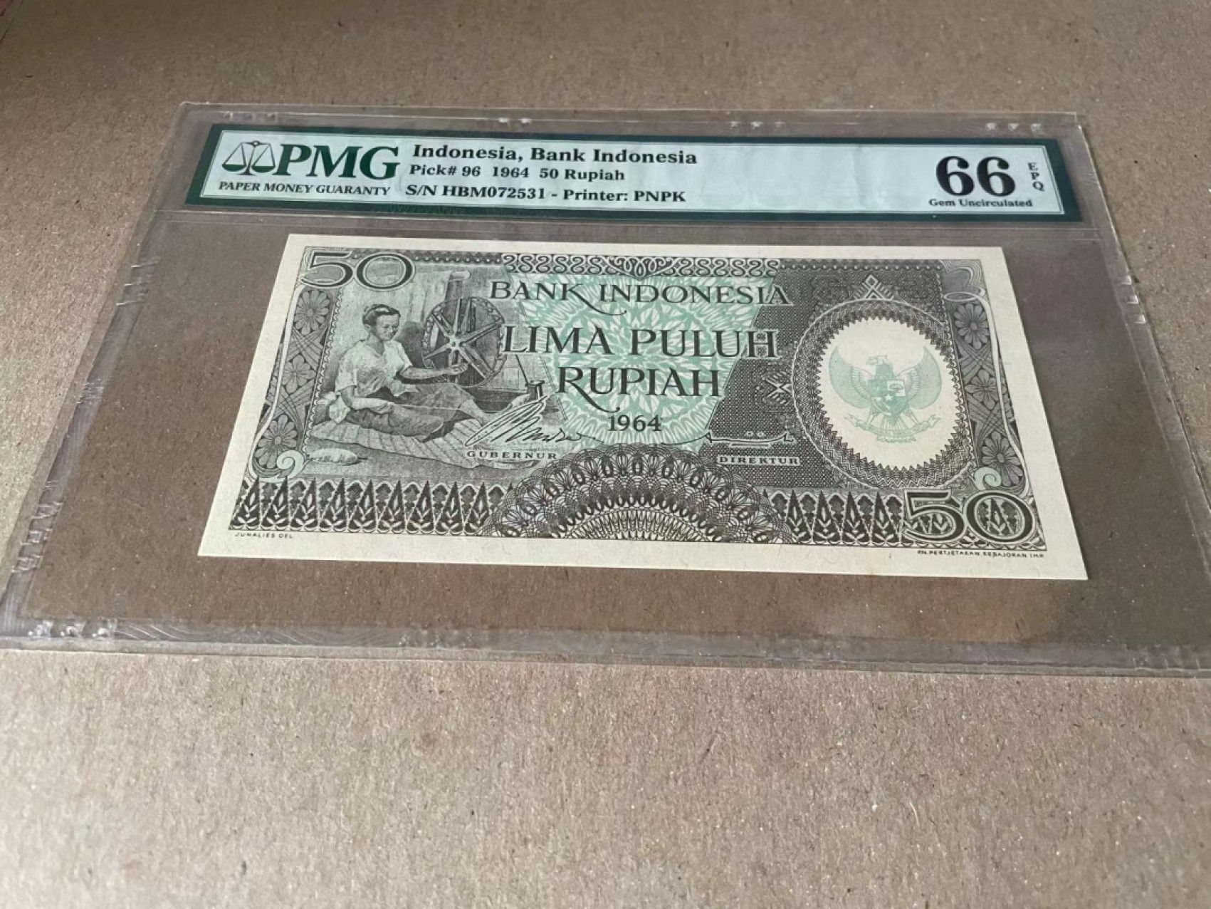  【Blue Auction】世界纸币精拍第187期——印度新金山渣打银行 （共90拍） 印尼 1964年50卢比 PMG66EPQ