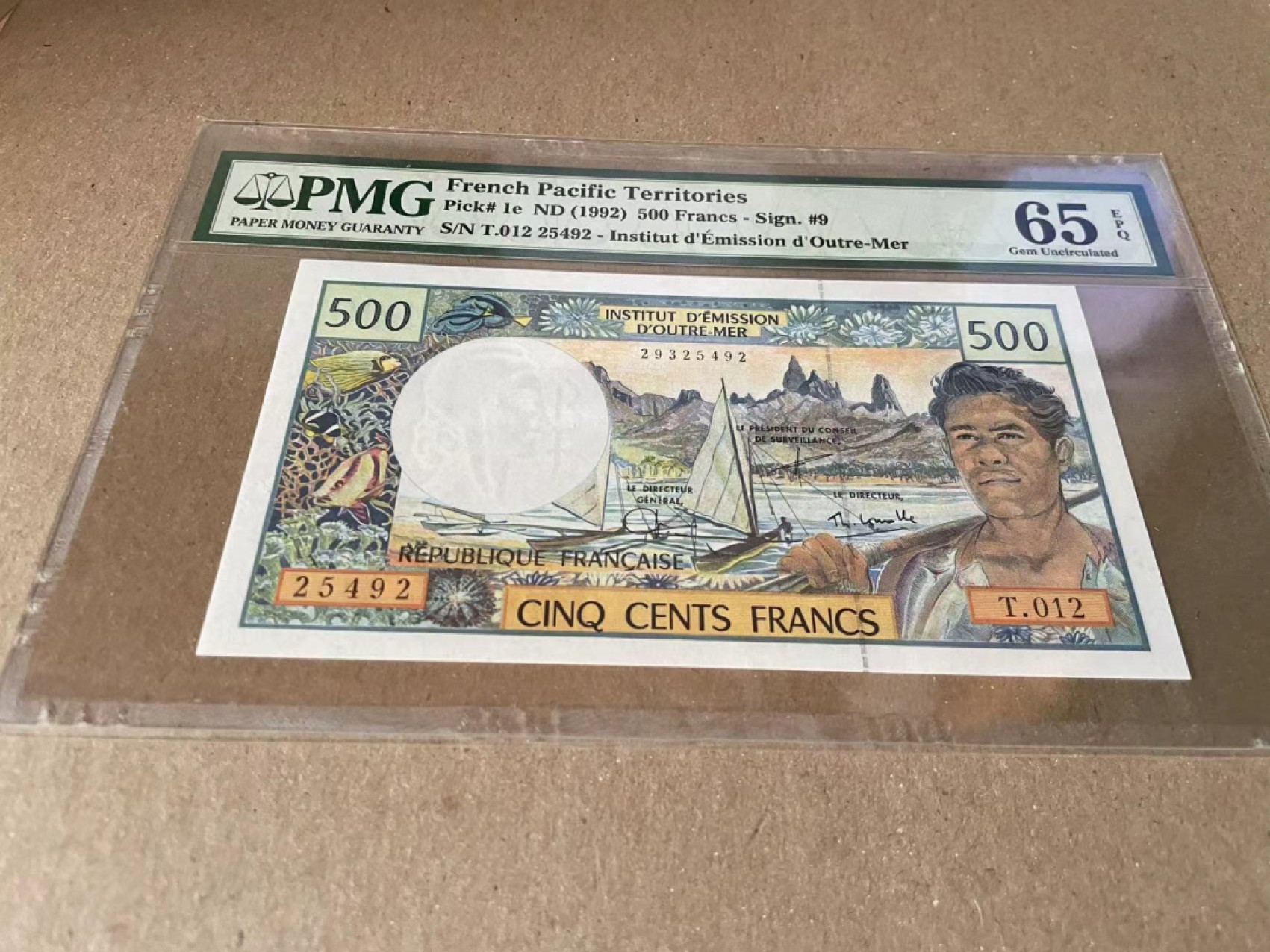  【Blue Auction】世界纸币精拍第187期——印度新金山渣打银行 （共90拍） 法属太平洋 1992年500法郎 PMG65EPQ 