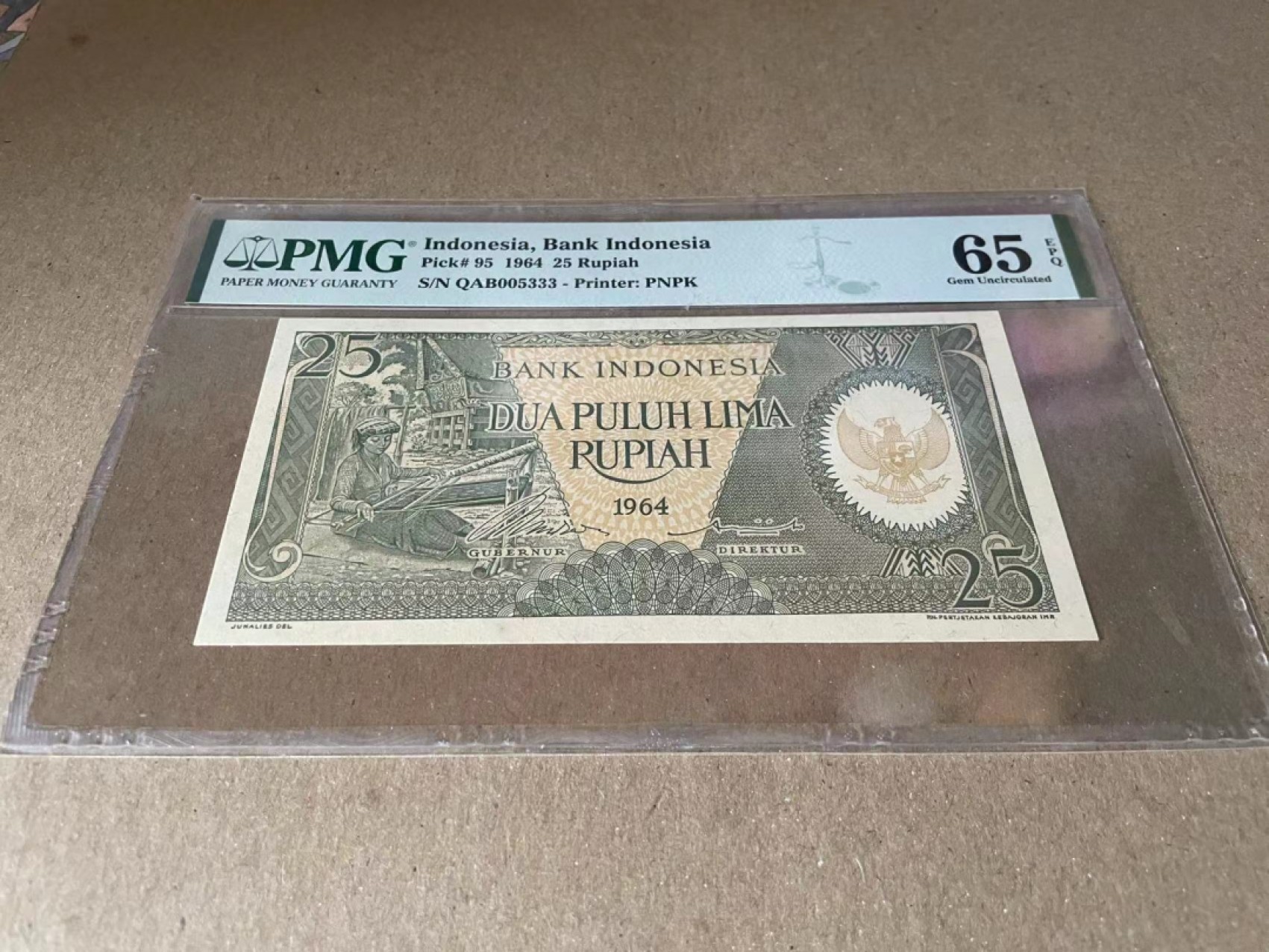  【Blue Auction】世界纸币精拍第187期——印度新金山渣打银行 （共90拍） 印尼 1964年25卢比 PMG65EPQ 