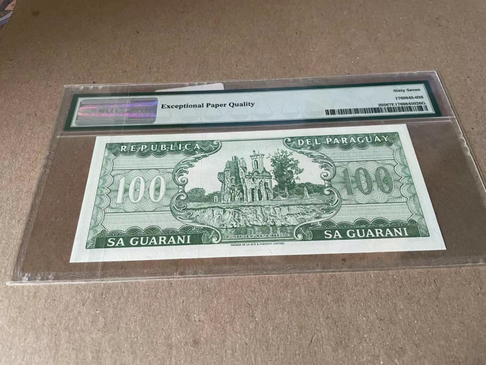  【Blue Auction】世界纸币精拍第187期——印度新金山渣打银行 （共90拍） 巴拉圭 1952年100G PMG67EPQ 