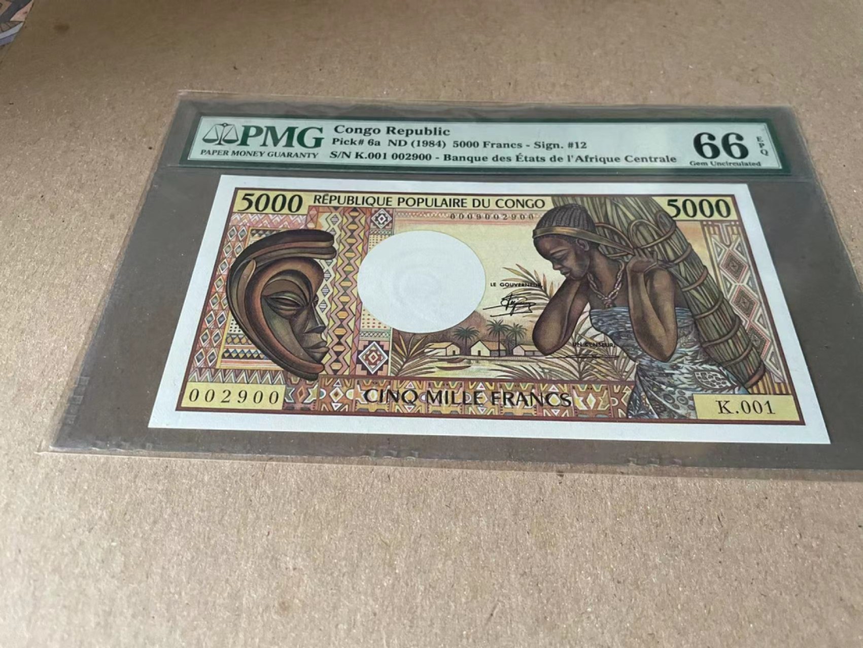  【Blue Auction】世界纸币精拍第187期——印度新金山渣打银行 （共90拍） 【千位小号】刚果 1984年5000法郎 PMG66EPQ 