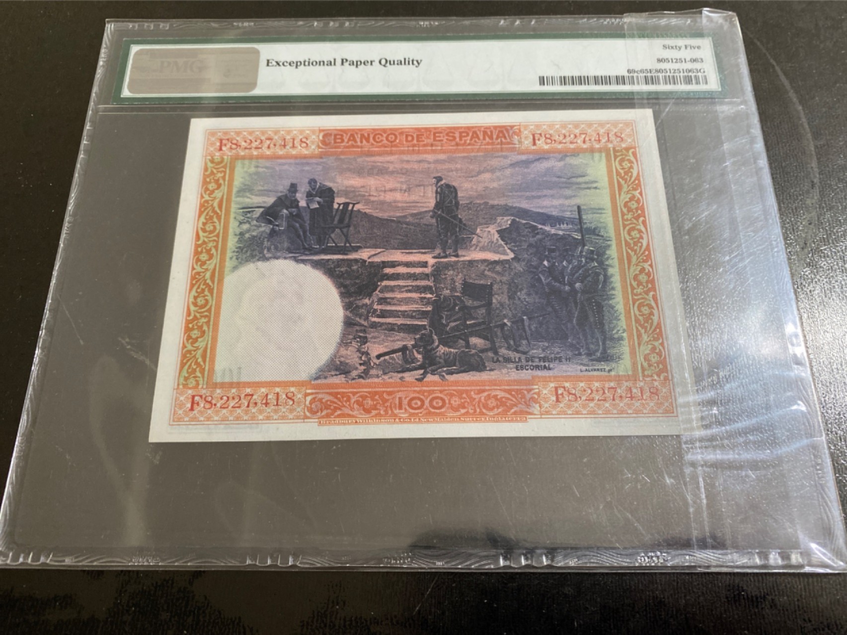 收藏联盟164期拍卖 综合场今晚七点开拍 漏还很多等您来 1925年西班牙100比塞塔 大票幅大方块PMG65E