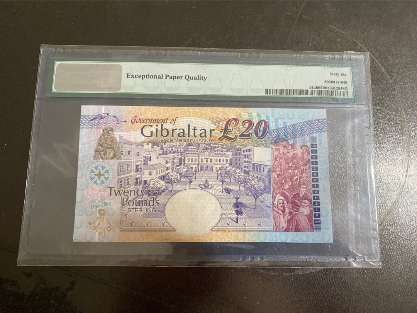 收藏联盟164期拍卖 综合场今晚七点开拍 漏还很多等您来 2004年直布罗陀20镑 纪念钞 PMG66E