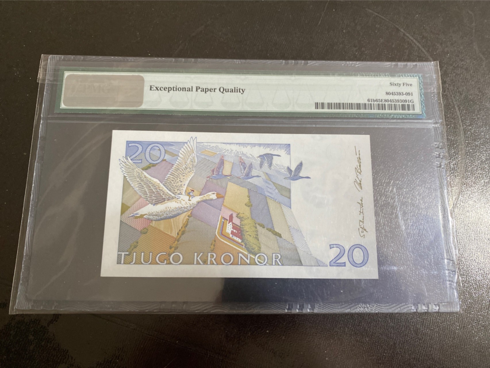 收藏联盟164期拍卖 综合场今晚七点开拍 漏还很多等您来 1994年瑞典20克朗 骑鹅旅行记 PMG65E