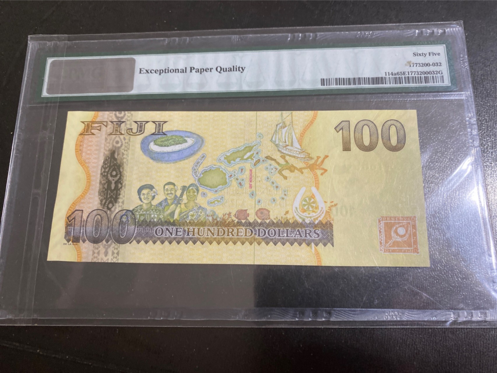 收藏联盟165期拍卖 综合场大拍 欢迎送拍 大拍佣金有返还哦 2007年斐济100元 女王钞 倒置号靓号 PMG65E