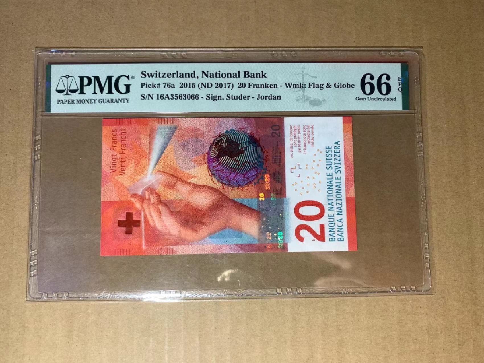  【Blue Auction】世界纸币精拍第187期——印度新金山渣打银行 （共90拍） 【无47 A冠】瑞士 2015年20法郎 PMG66EPQ 