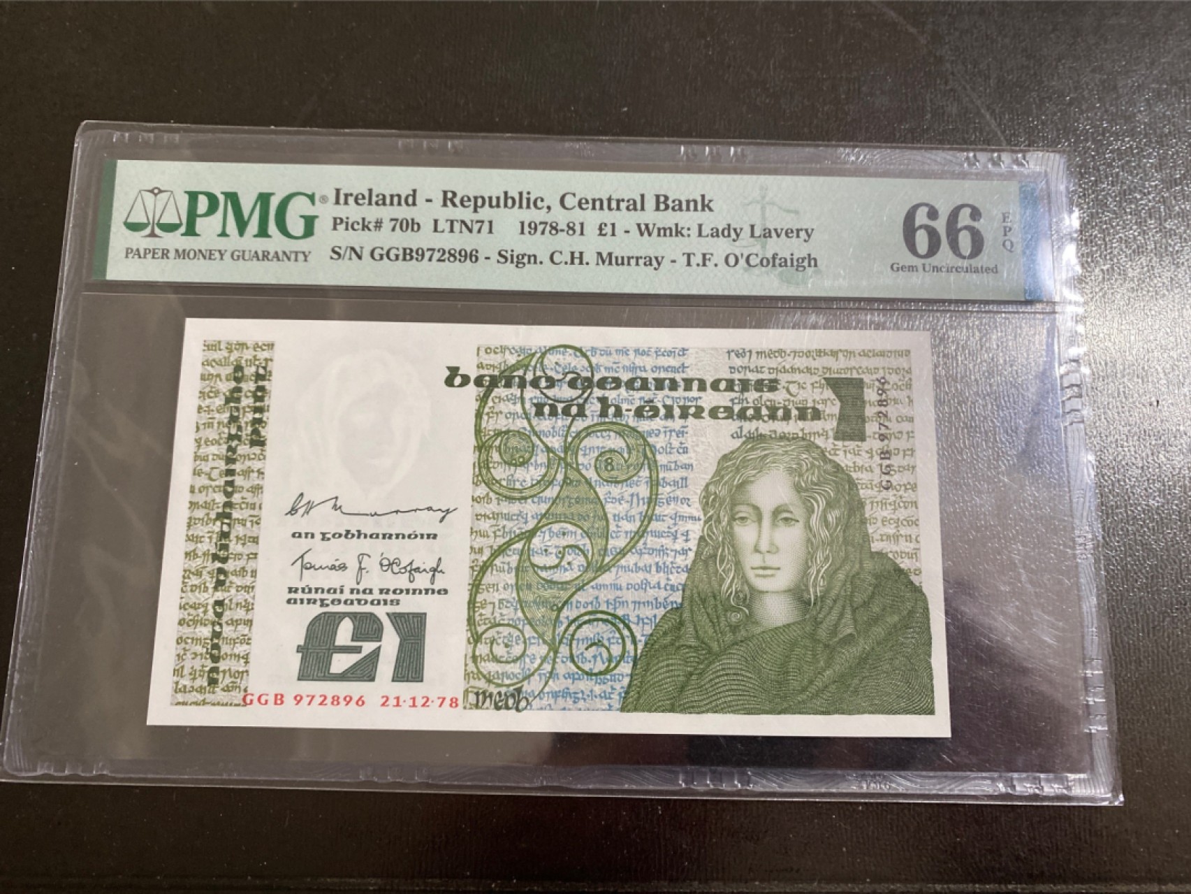 收藏联盟164期拍卖 综合场今晚七点开拍 漏还很多等您来 1978年爱尔兰1镑 早期年份 PMG66E