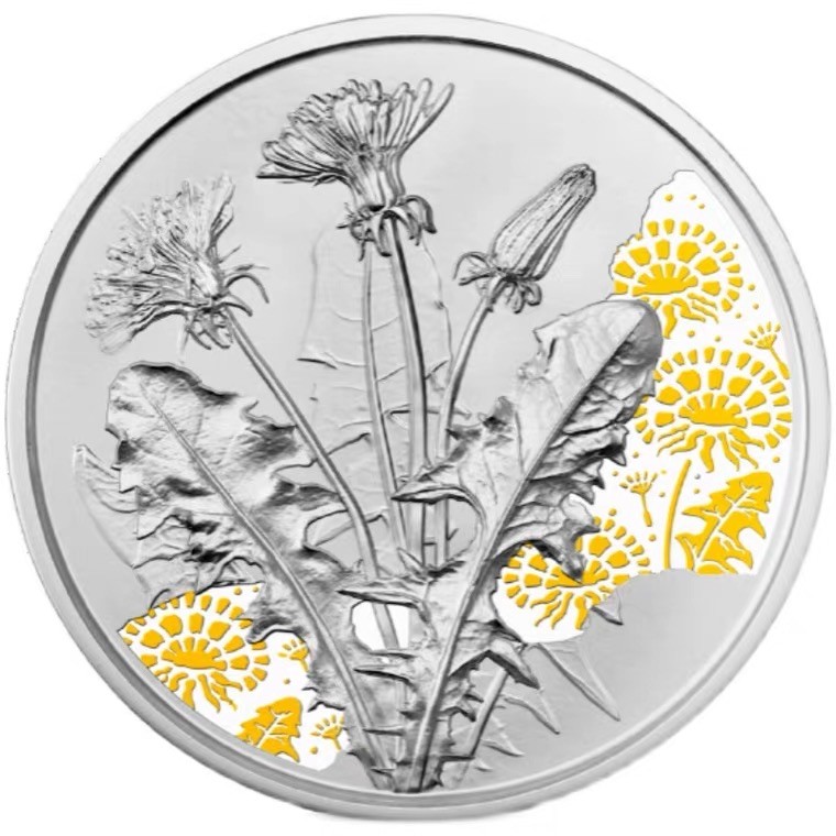 世界金银币专拍场 现货 奥地利2022年花语系列蒲公英彩色精制纪念银币 外国欧洲银币