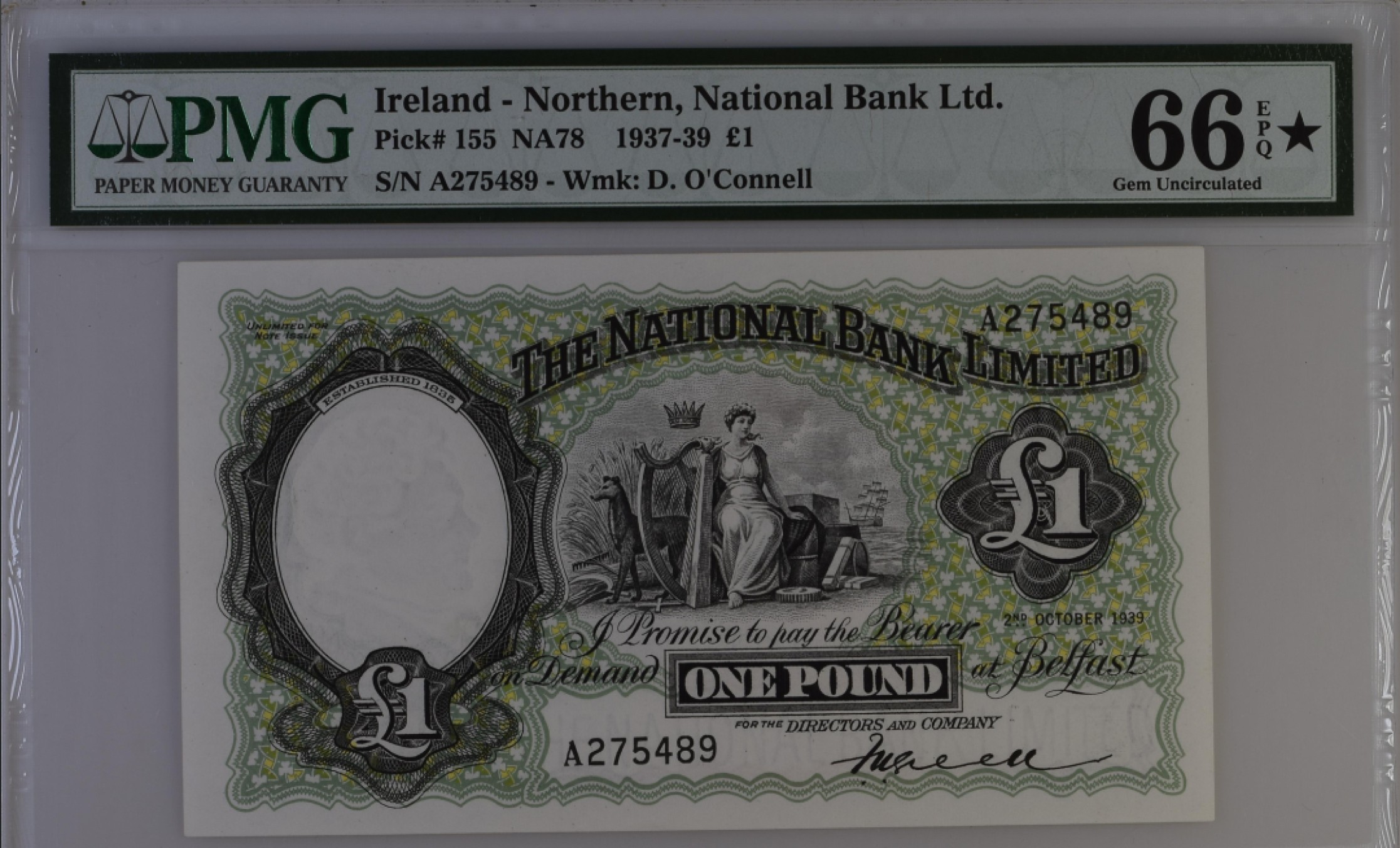 收藏联盟165期拍卖 综合场大拍 欢迎送拍 大拍佣金有返还哦 1939年北爱尔兰1镑 PMG66E加星 唯一冠军