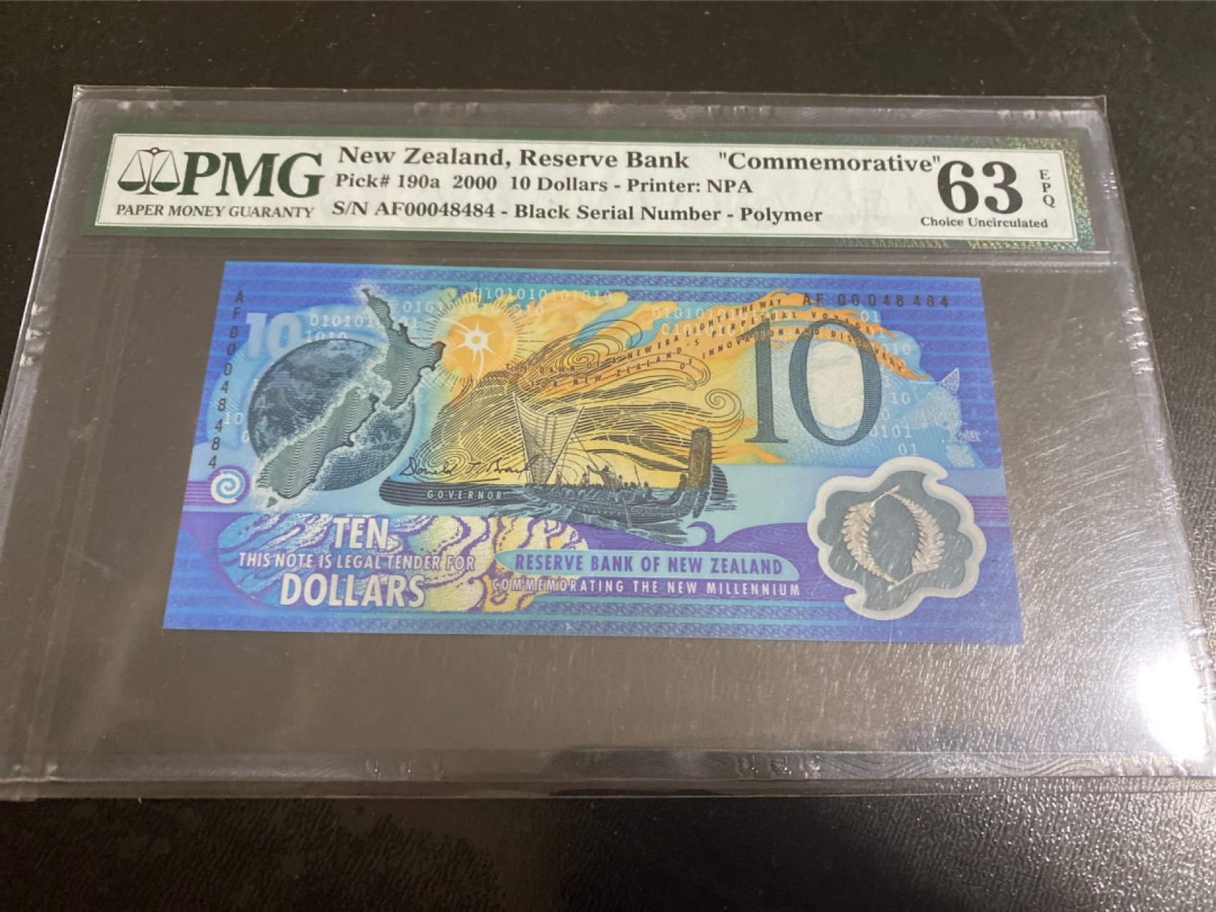 收藏联盟165期拍卖 综合场大拍 欢迎送拍 大拍佣金有返还哦 2000年新西兰新千年纪念钞 PMG63E