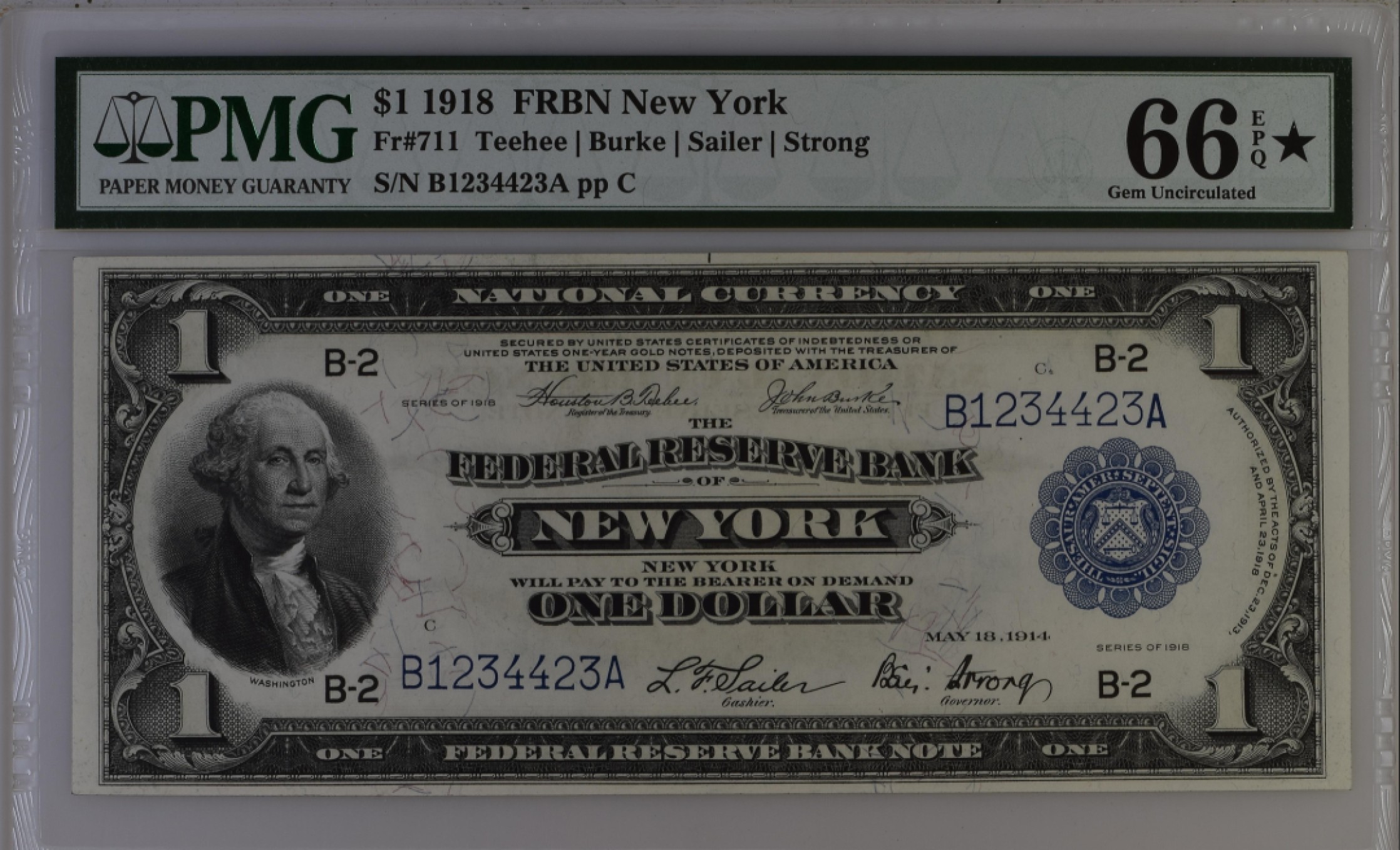 收藏联盟165期拍卖 综合场大拍 欢迎送拍 大拍佣金有返还哦 1918年美国大票幅1元 飞鹰 PMG66E加星亚军分