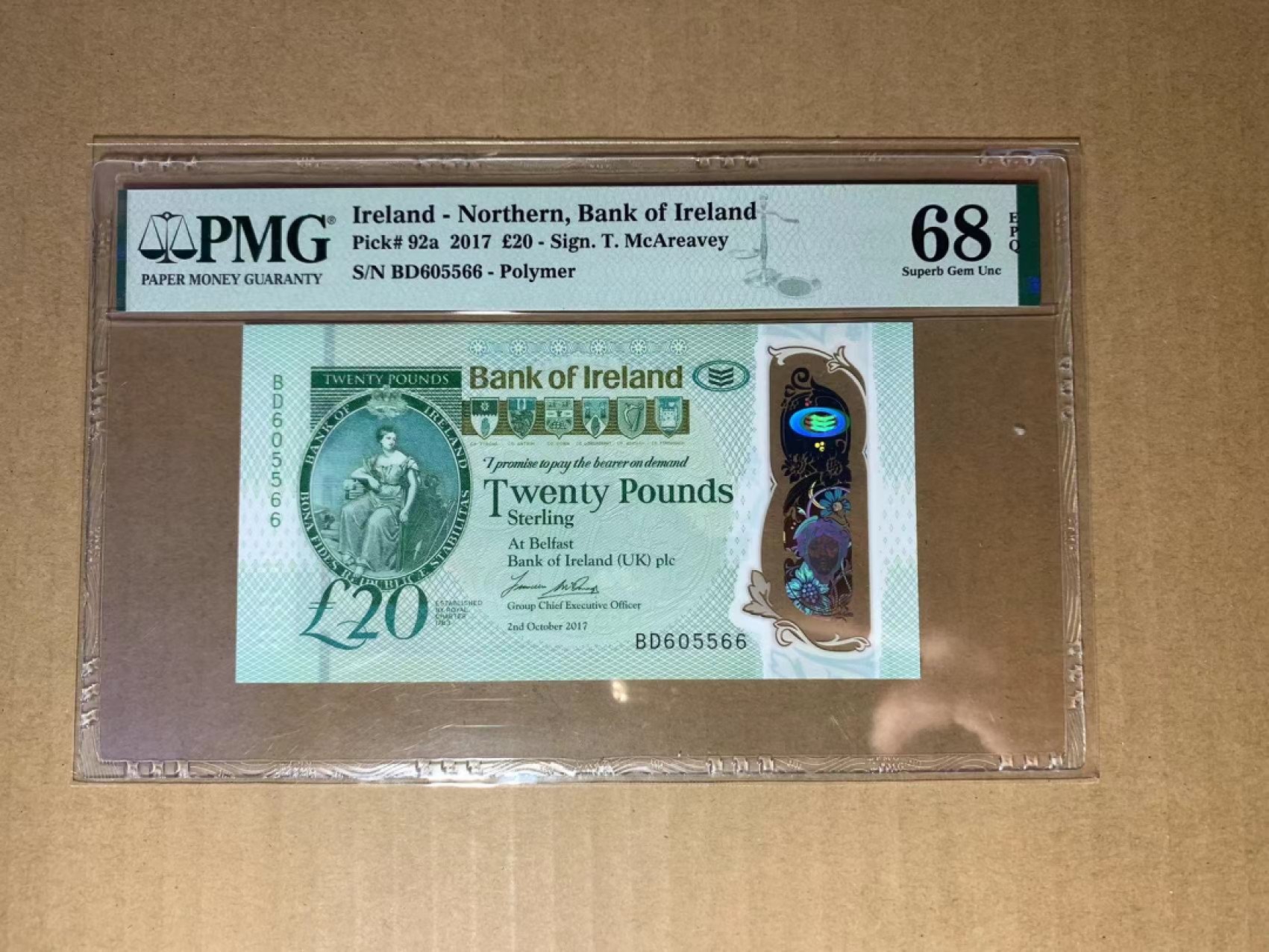  【Blue Auction】世界纸币精拍第187期——印度新金山渣打银行 （共90拍） 【无47】北爱尔兰 2017年20镑 PMG68EPQ高分