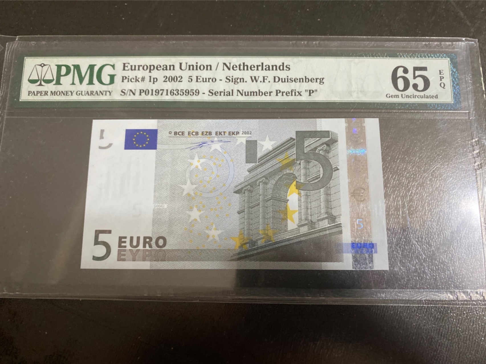 收藏联盟165期拍卖 综合场大拍 欢迎送拍 大拍佣金有返还哦 2003年5欧元 一签 稀少荷兰冠 PMG65E