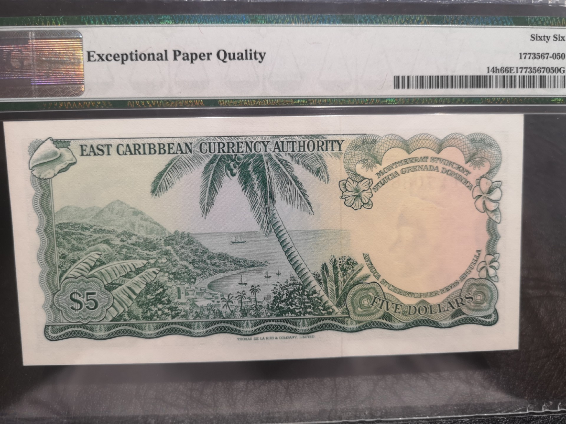 《外钞收藏家》第一百八十期拍卖 1965年东加勒比5刀 PMG66 尾888