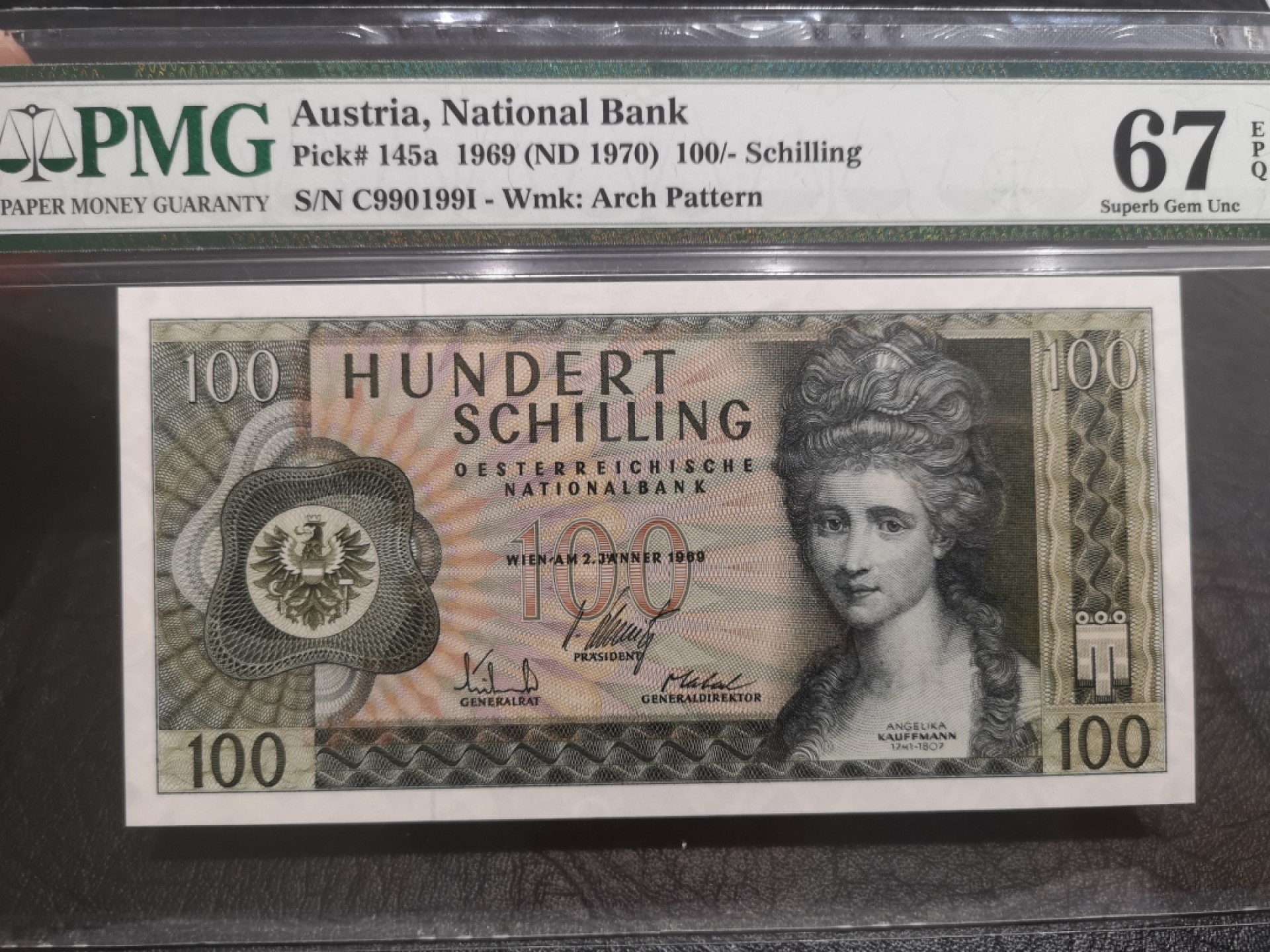 《外钞收藏家》第一百八十期拍卖 1969年奥地利100先令 PMG67 无47 尾年份号