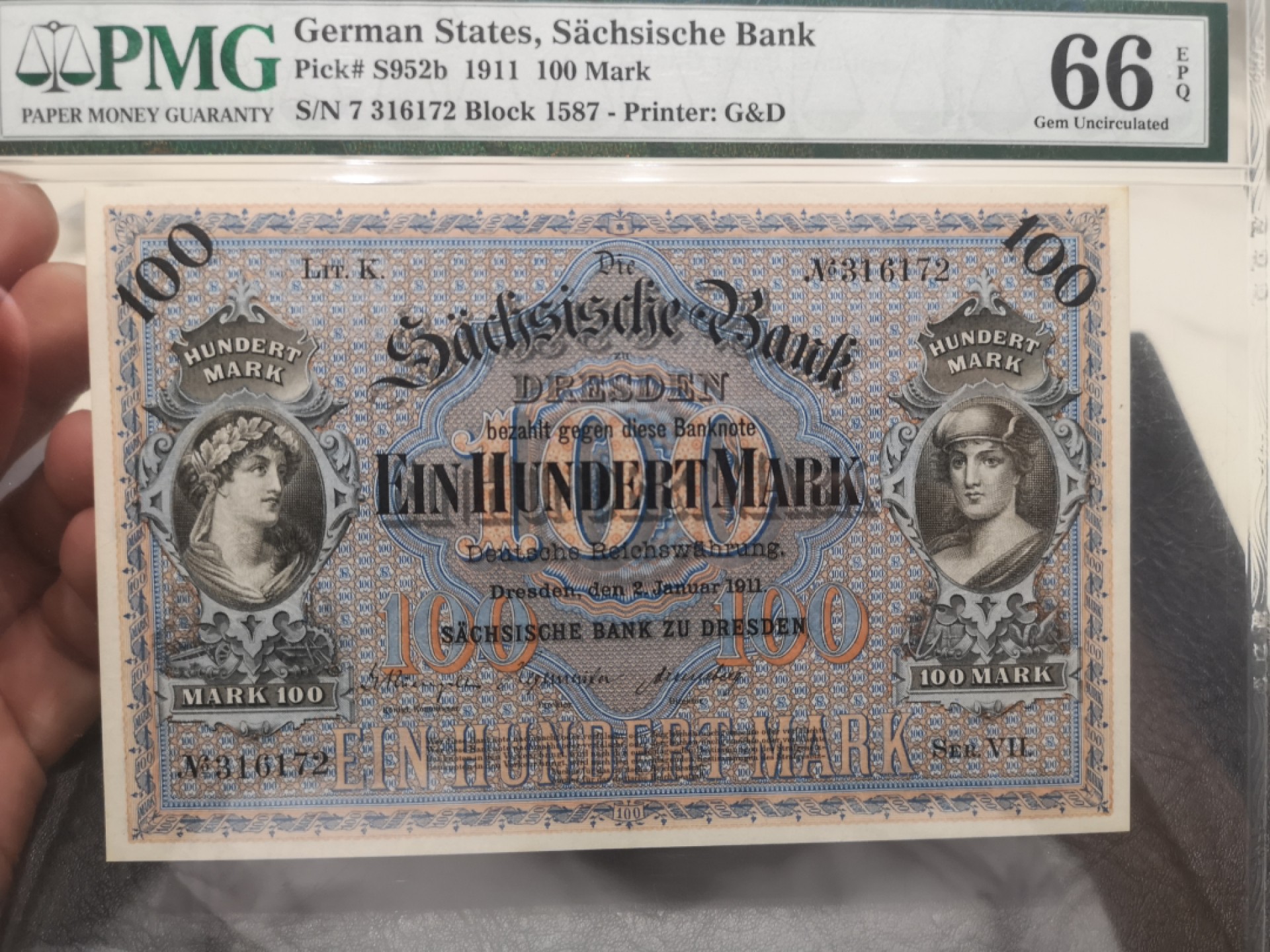 《外钞收藏家》第一百八十期拍卖 1911德国100马克 PMG66 大票幅
