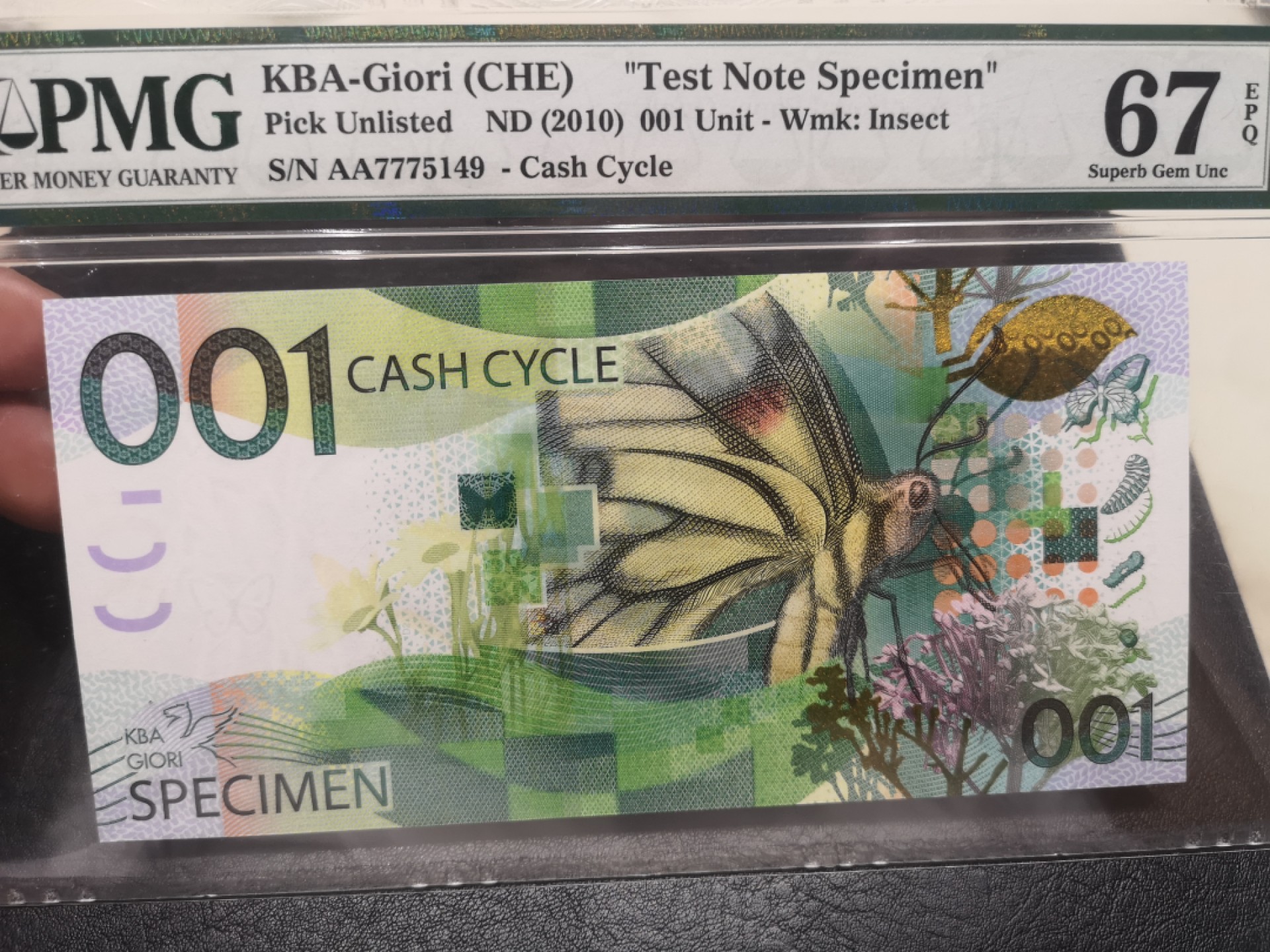 《外钞收藏家》第一百八十期拍卖 2010年瑞士测试钞 蝴蝶钞 AA冠 PMG67