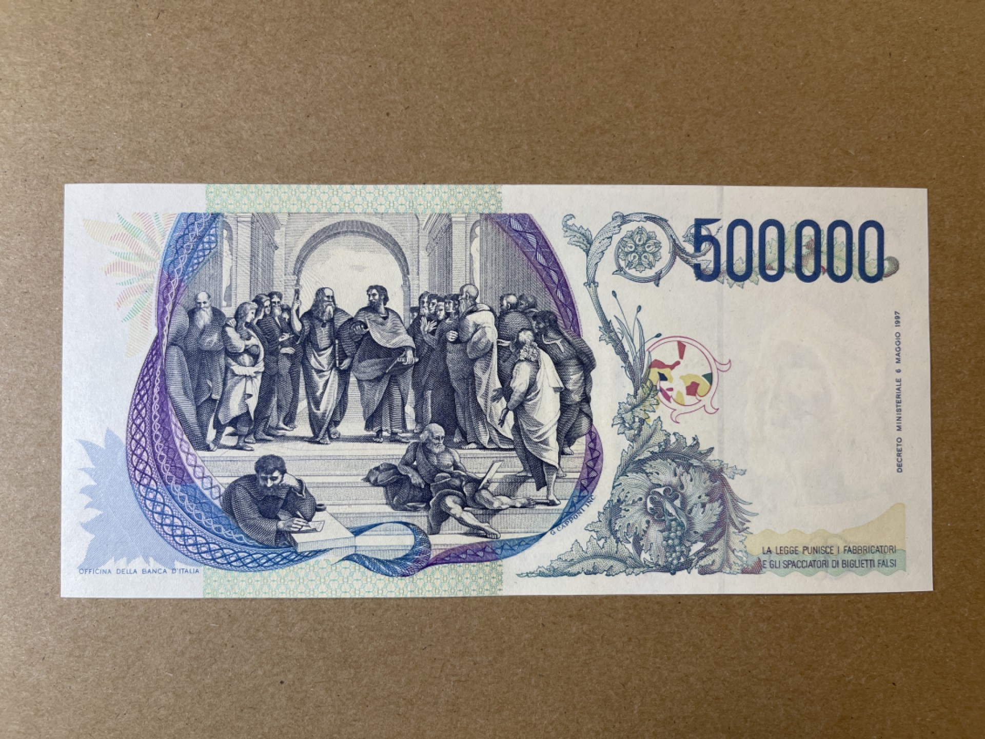 《张总收藏》60期——最美外币 意大利500000里拉 UNC 1997年 意大利画家拉斐尔 