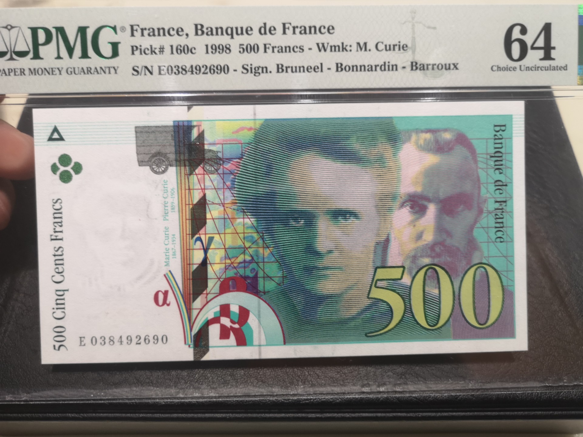 《外钞收藏家》第一百八十期拍卖 1998年法国500法郎 PMG64 背面油墨错币