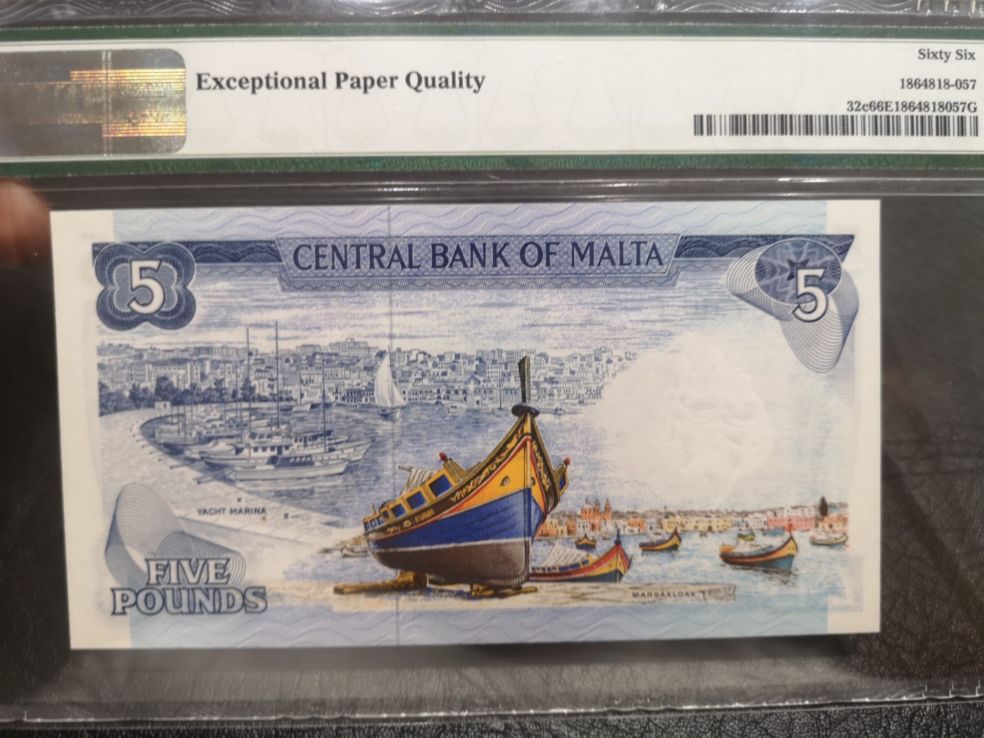 《外钞收藏家》第一百八十期拍卖 1967年马耳他5镑 PMG66 经典彩背