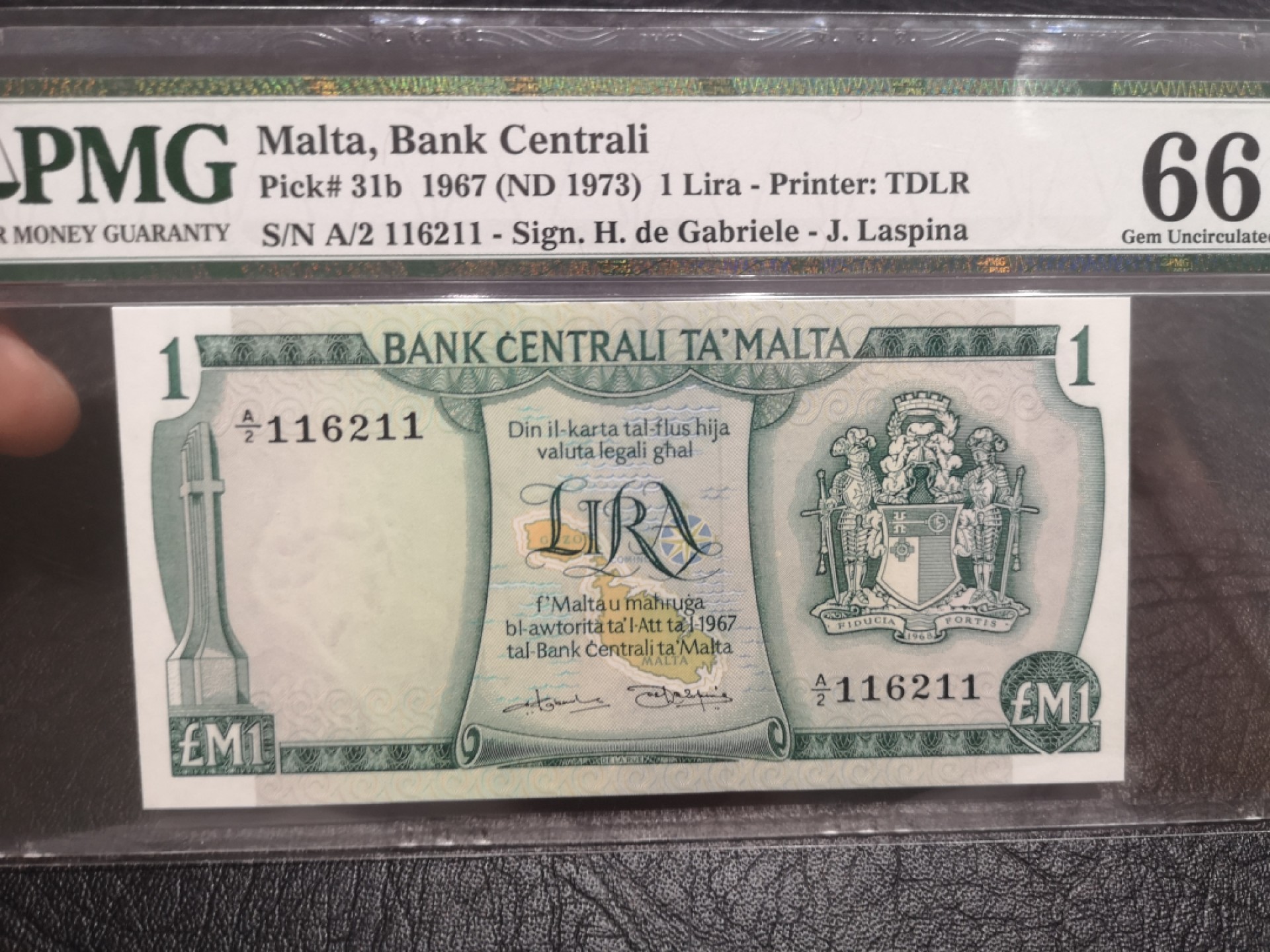 《外钞收藏家》第一百八十期拍卖 1967年马耳他1镑 PMG66 无47靓号