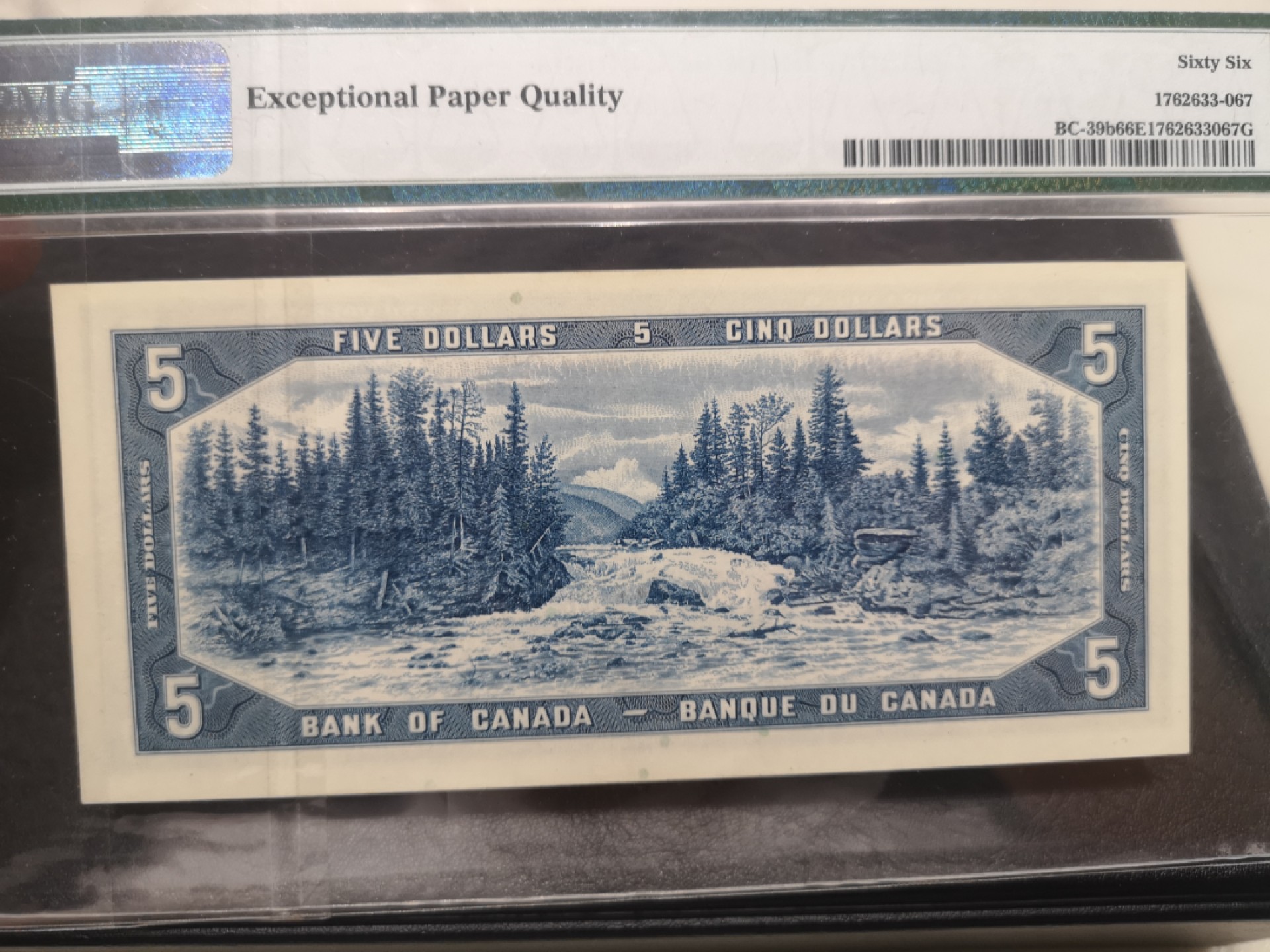 《外钞收藏家》第一百八十期拍卖 1954年加拿大风景版5刀 PMG66