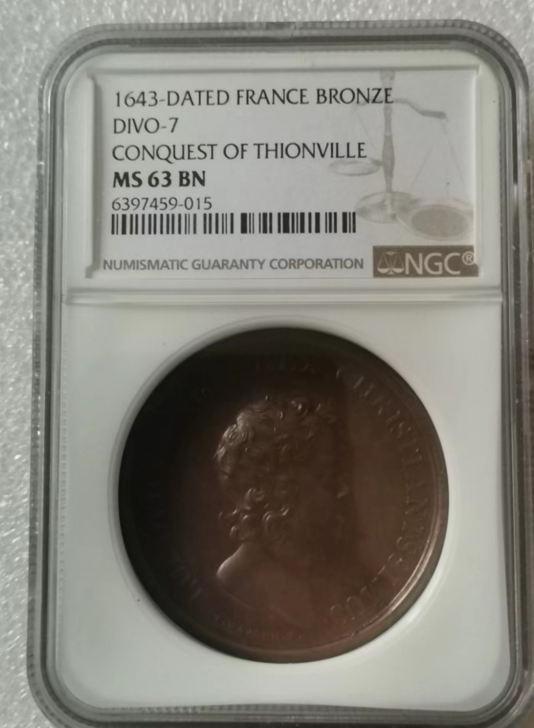 瓶子🏺第41期拍卖会 MS 63法国1643年少年路易十四征服蒂翁维尔铜章