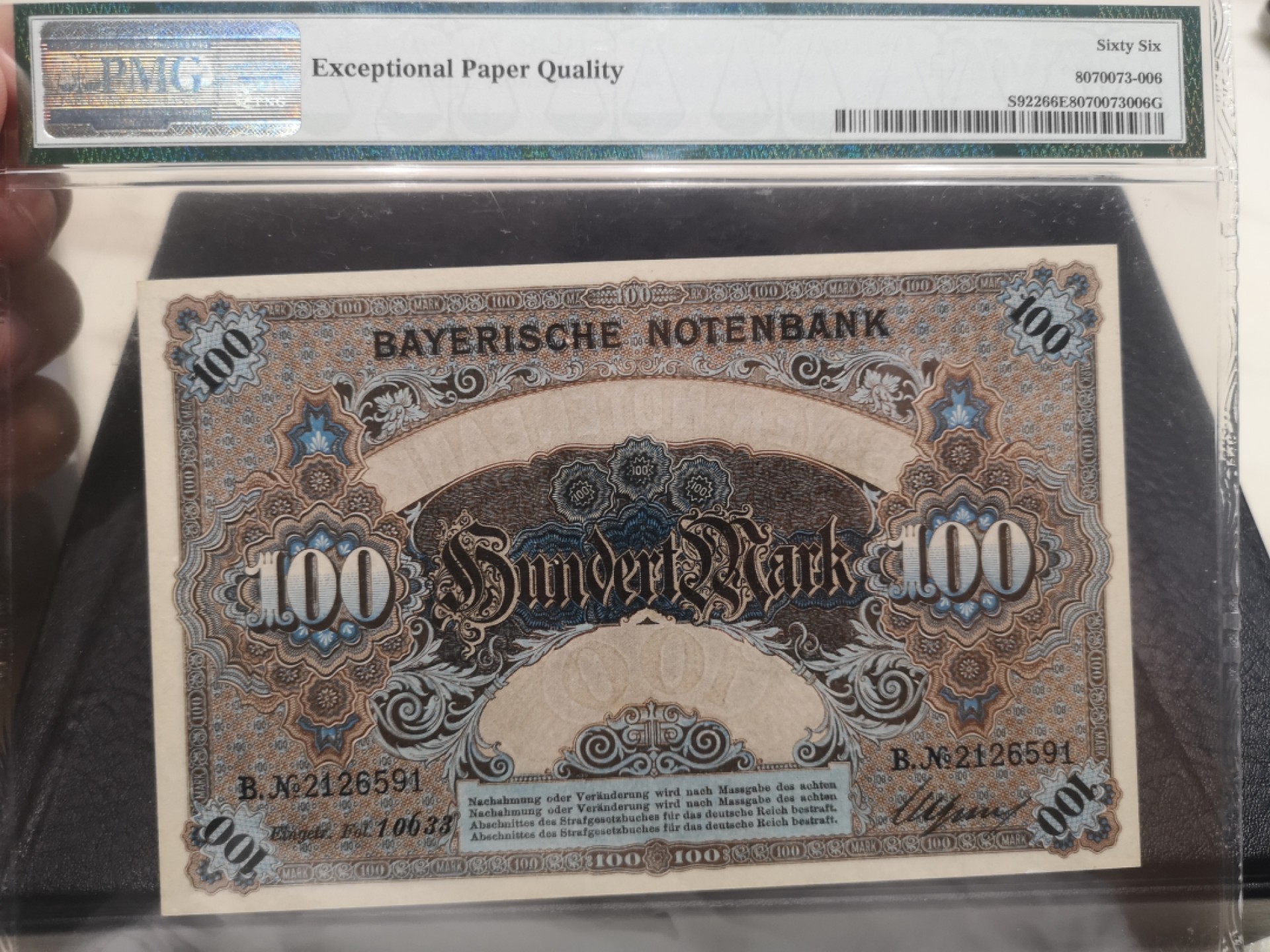 《外钞收藏家》第一百八十期拍卖 1900德国100马克 PMG66 大票幅 无47