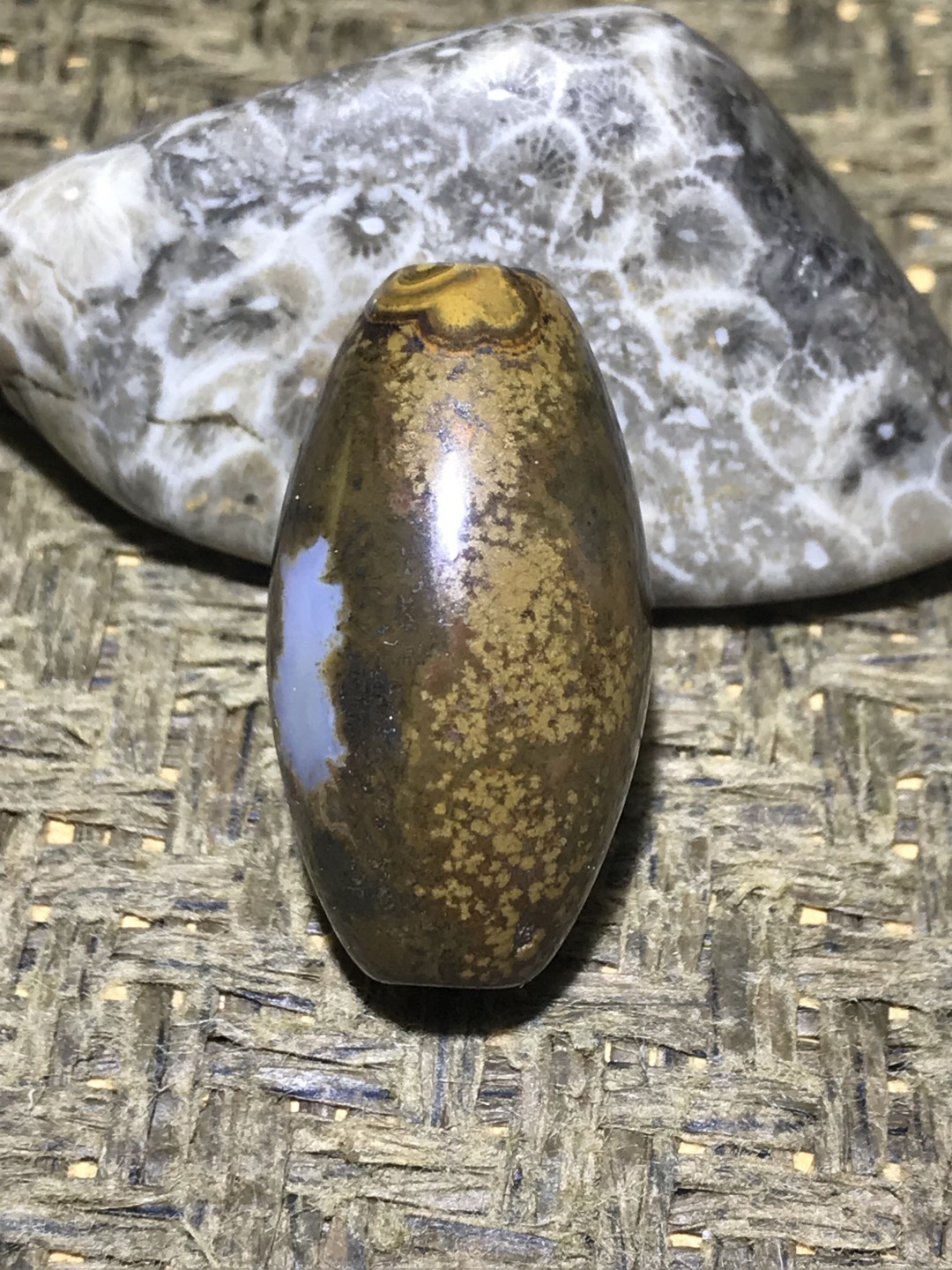 精美天然九眼页岩石蒙天珠天珠一颗