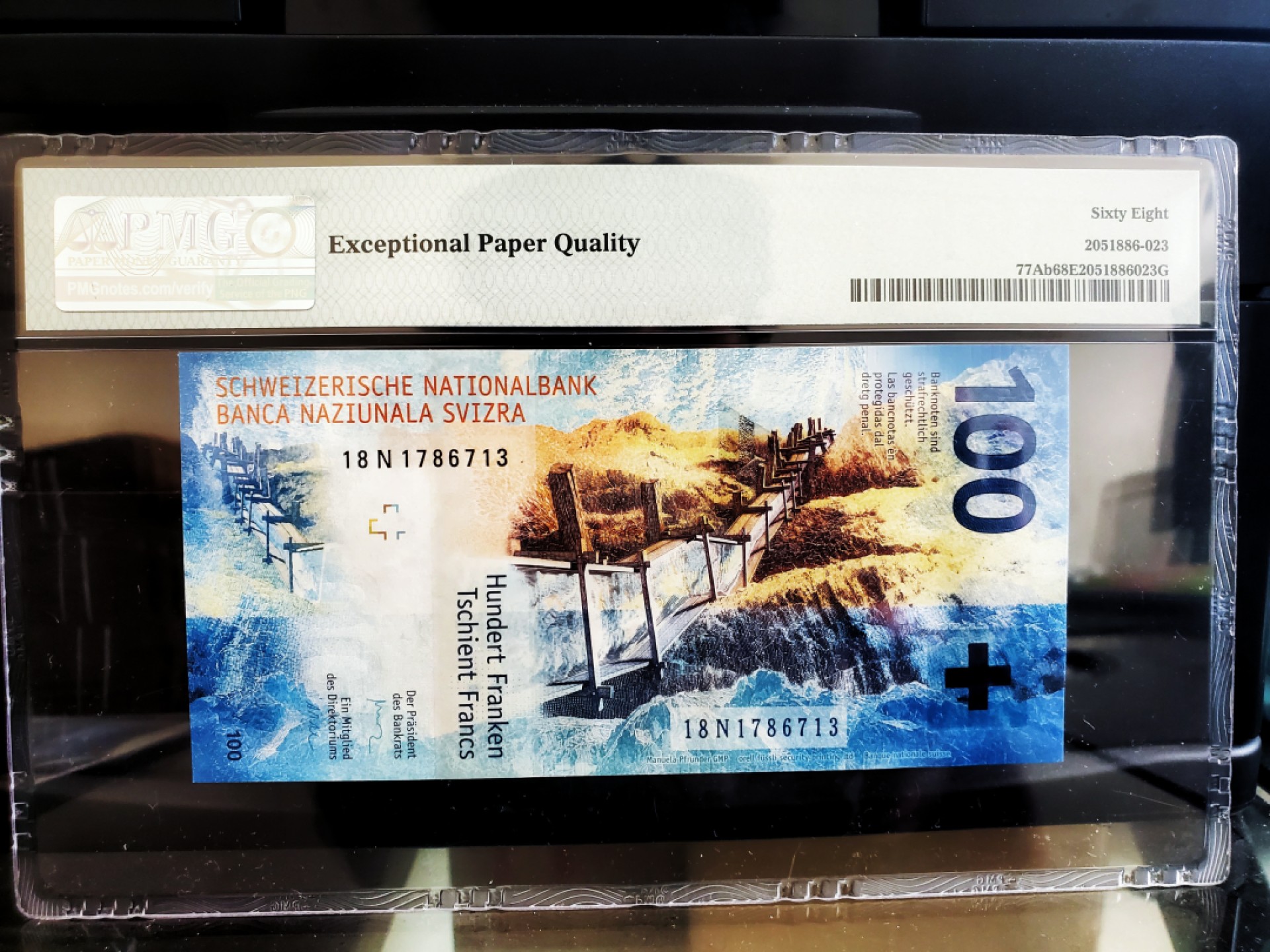 Chase Auction 第12期 - - 中外纸钞、民国炒联拍！ 2018年瑞士100瑞郎，PMG68分，手版！