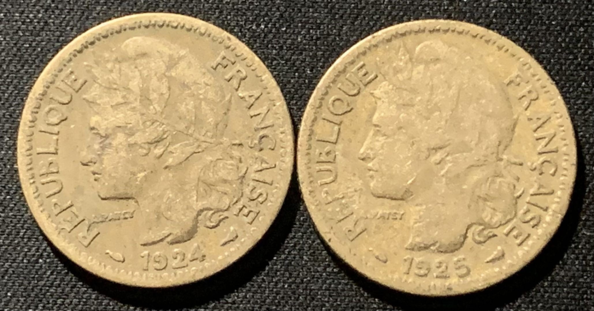 紫瑗钱币——第194期拍卖 法属多哥 1924 1925年 女神 1法郎 铜币 2枚一组