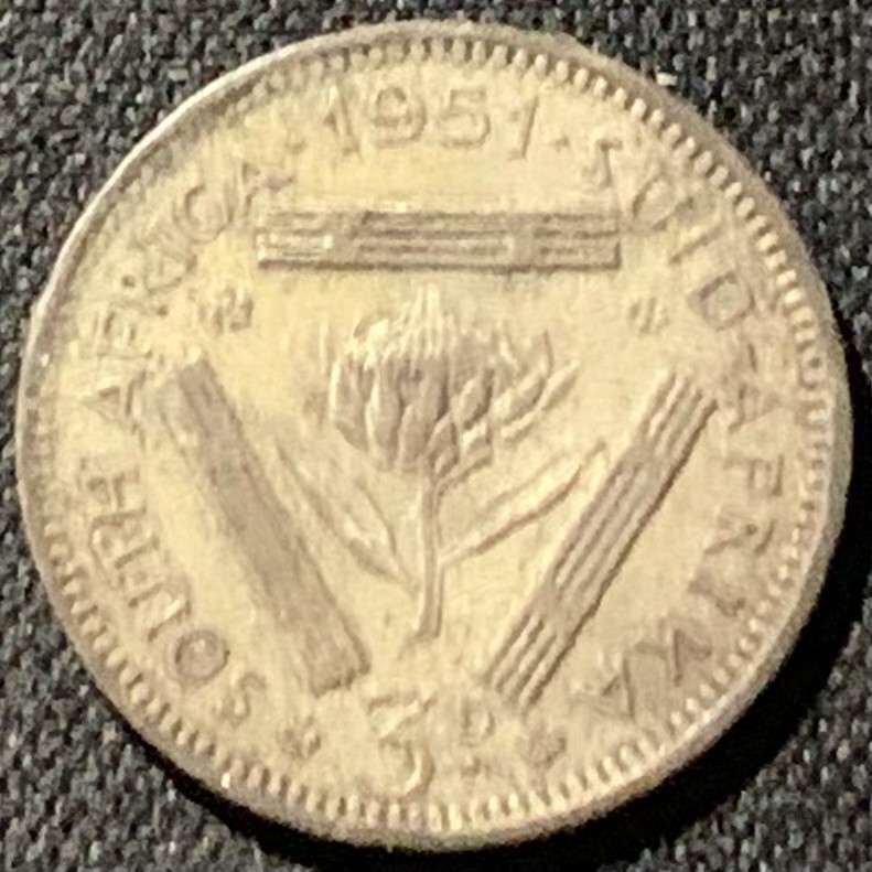 紫瑗钱币——第194期拍卖 南非 1951年 乔治六世 3便士 1.41克 0.5银