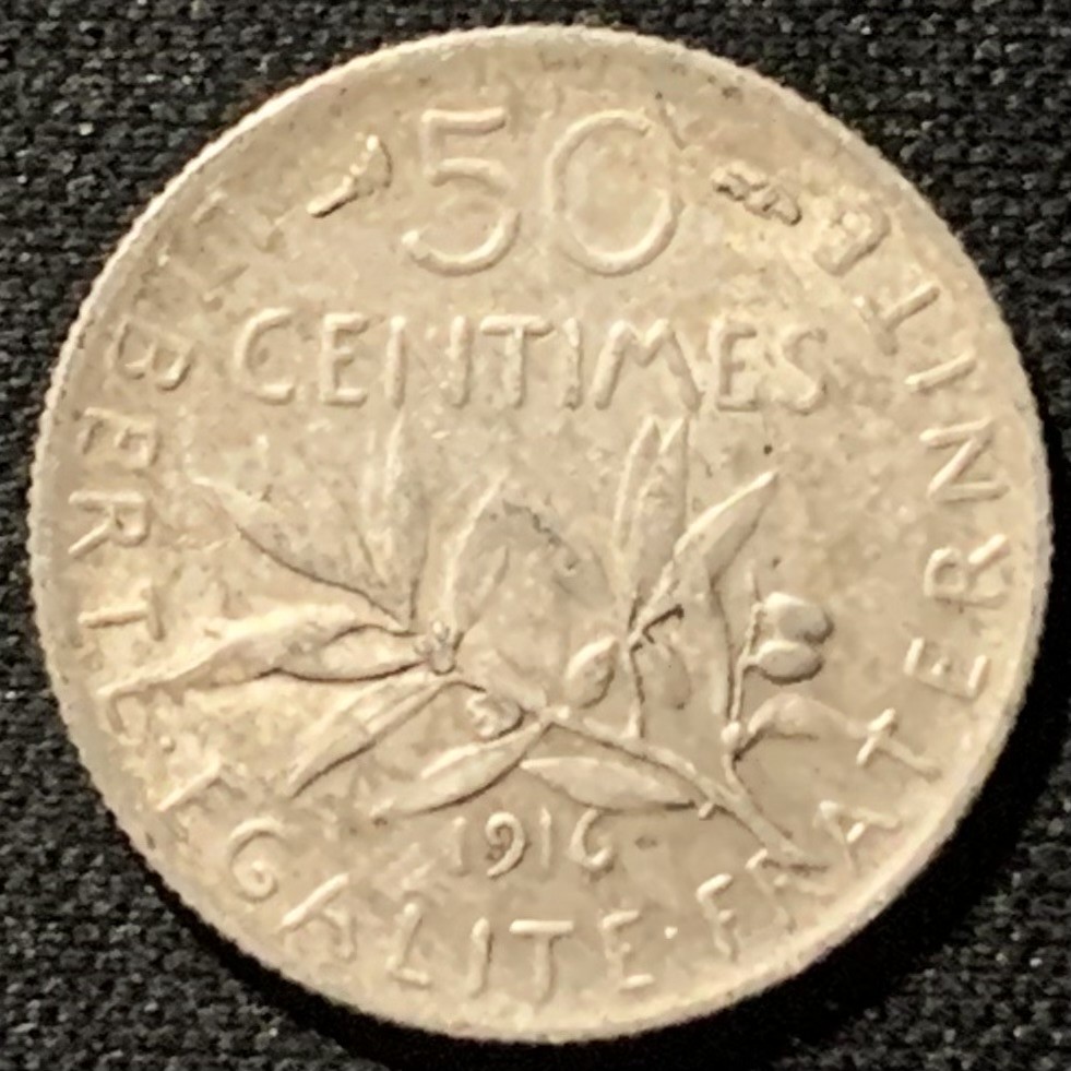 紫瑗钱币——第194期拍卖 法国 1916年 播种女神 50分 2.5克 0.835银