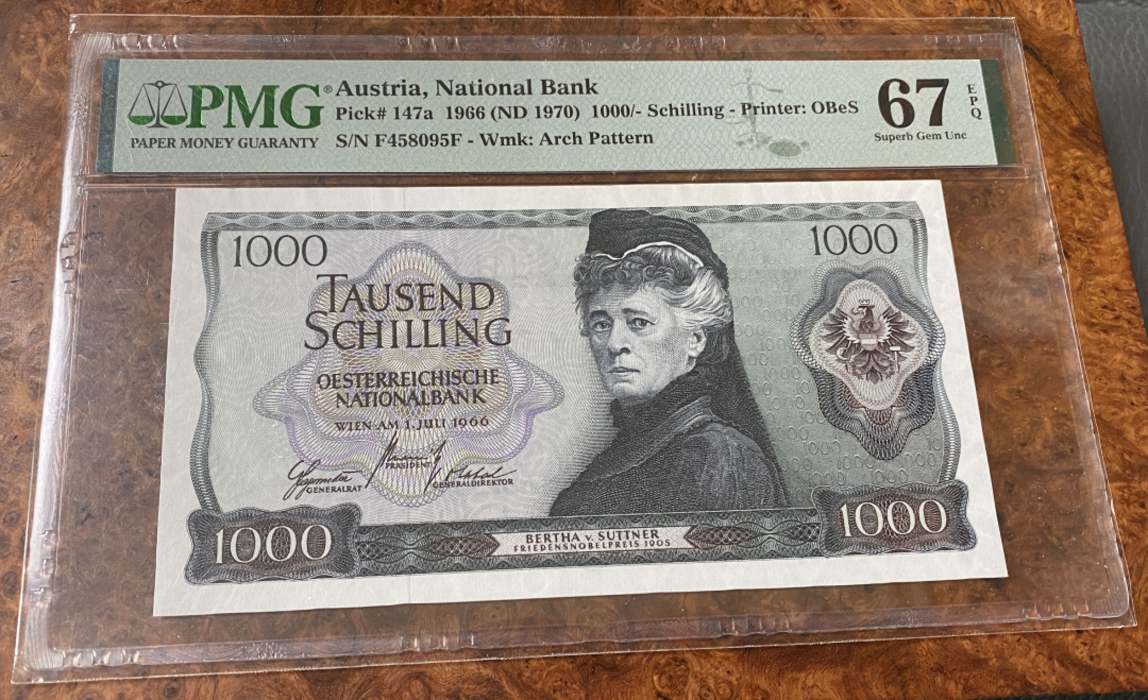 Chase Auction 第12期 - - 中外纸钞、民国炒联拍！ 1966年奥地利1000先令，PMG67分，诺奖获得者苏特那！