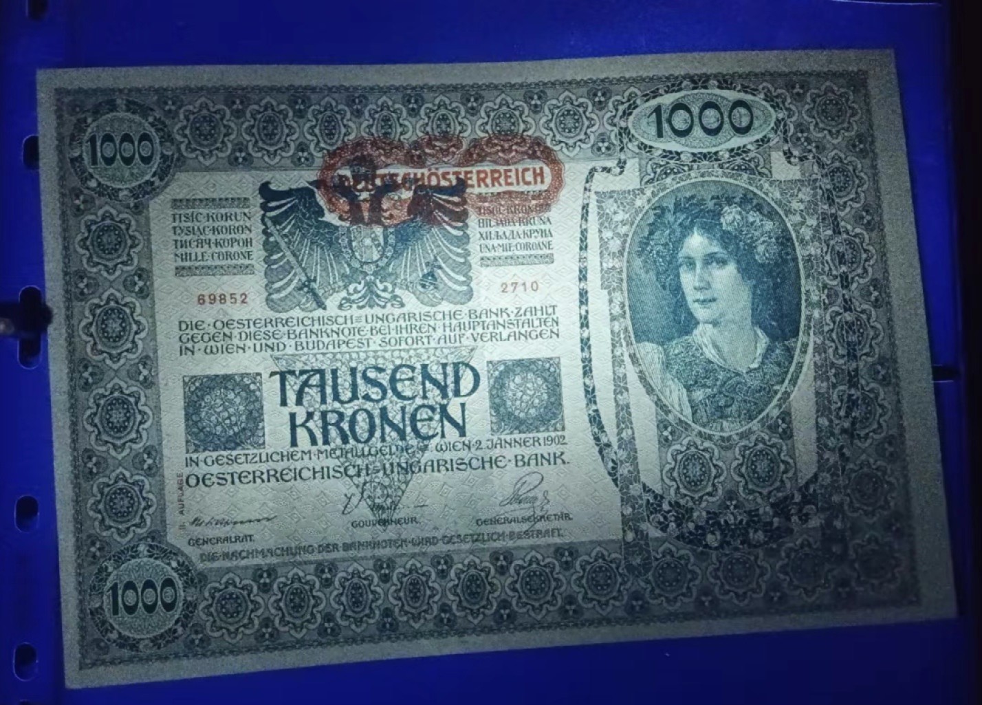 Chase Auction 第12期 - - 中外纸钞、民国炒联拍！ 奥地利1000面值一张，老纸币，AU品相，如图！