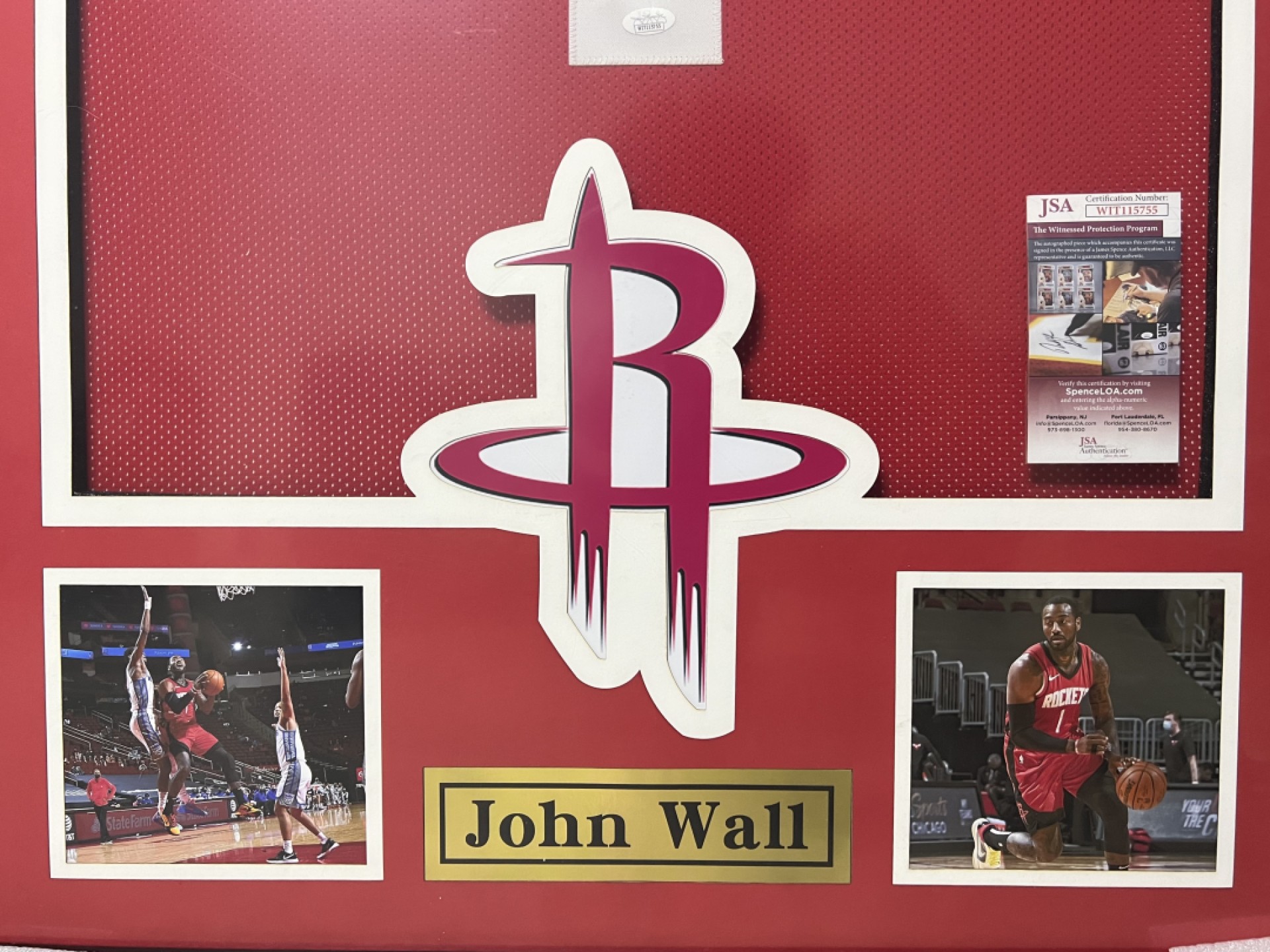 零元拍：约翰沃尔签字球衣带装裱框 NBA火箭队第三方球衣 权威认证机构JSA公司鉴定认证 NBA速度最快的球员 状元郎 奇才曾经的老大，5次全明星，已做精美裱框