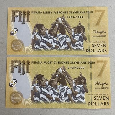 （现货）2022年斐济$7纪念钞双连体钞带原装册/样钞票