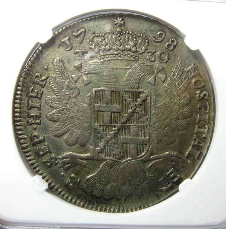 旷世大珍/NGC评级1798马耳他骑士团(医院骑士团)30T大银币/达文波特编号DAV-1611C,存世仅4-6枚,末任大团长霍姆佩斯