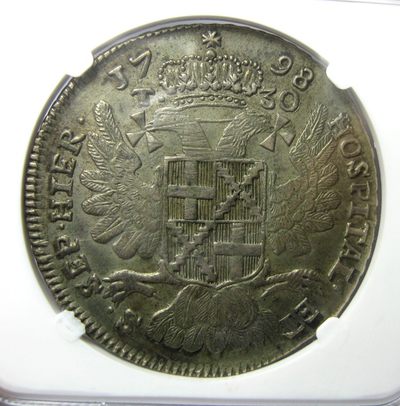旷世大珍/NGC评级1798马耳他骑士团(医院骑士团)30T大银币/达文波特编号DAV-1611C,存世仅4-6枚,末任大团长霍姆佩斯