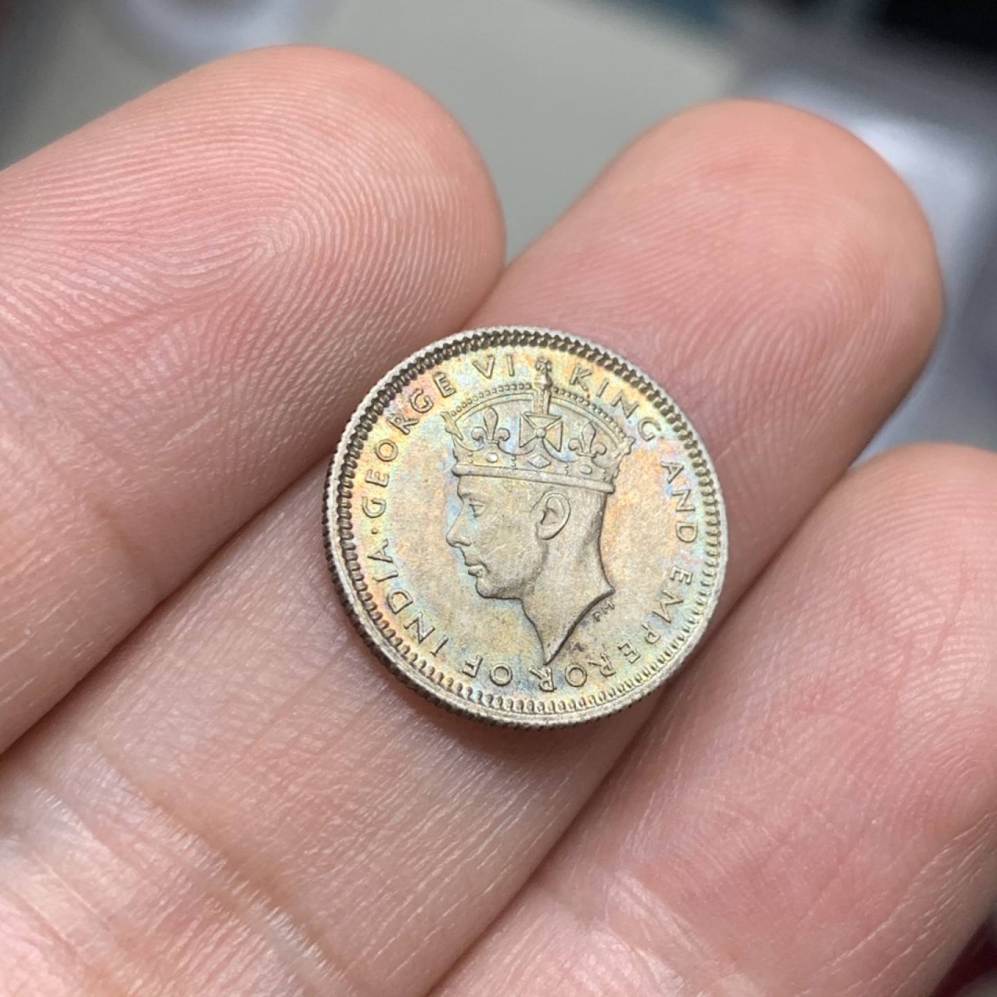 《竞宝斋》第63场-本周日 （全场不限金额包邮） 英属马来亚 乔治六世 1941年5分银币 双面五彩包浆