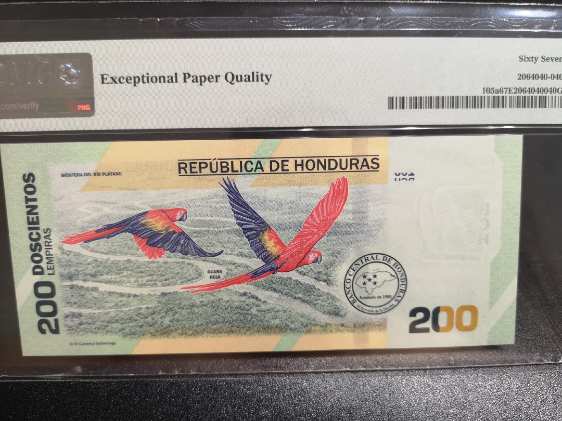 《外钞收藏家》第一百八十一期拍卖 2019年洪都拉斯200 纪念钞 PMG67 无47 A冠
