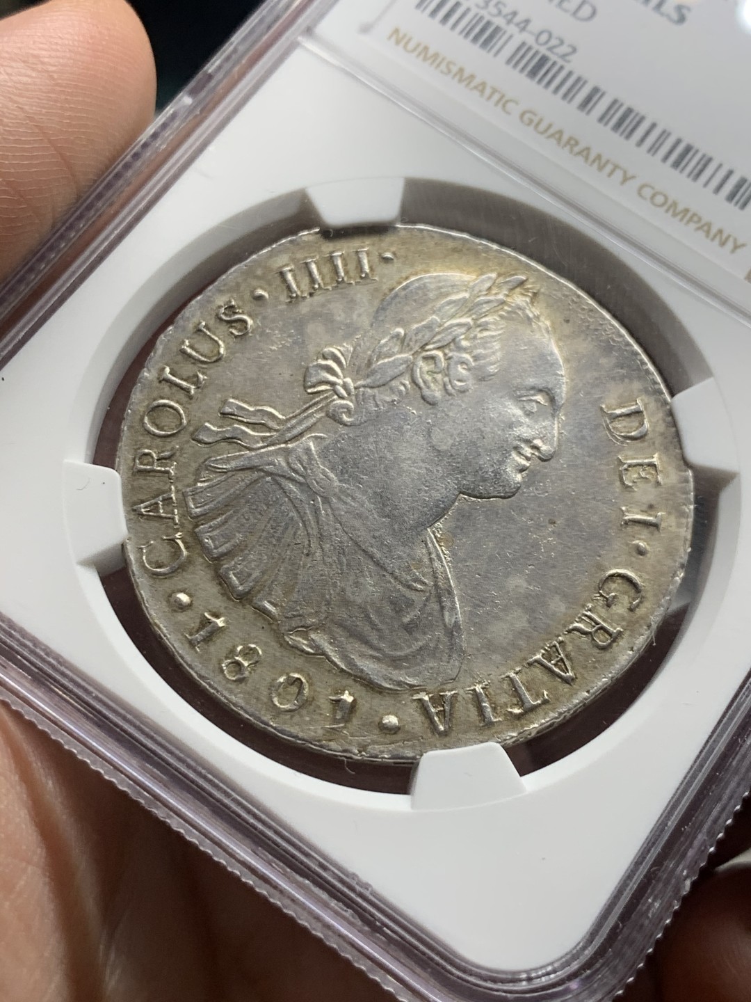 《竞宝斋》第63场-本周日 （全场不限金额包邮） NGC-UNCD  秘鲁双柱 卡洛斯四世 1801  8里亚尔    卡四早期 淡彩 欧洲回流包浆  光度一流