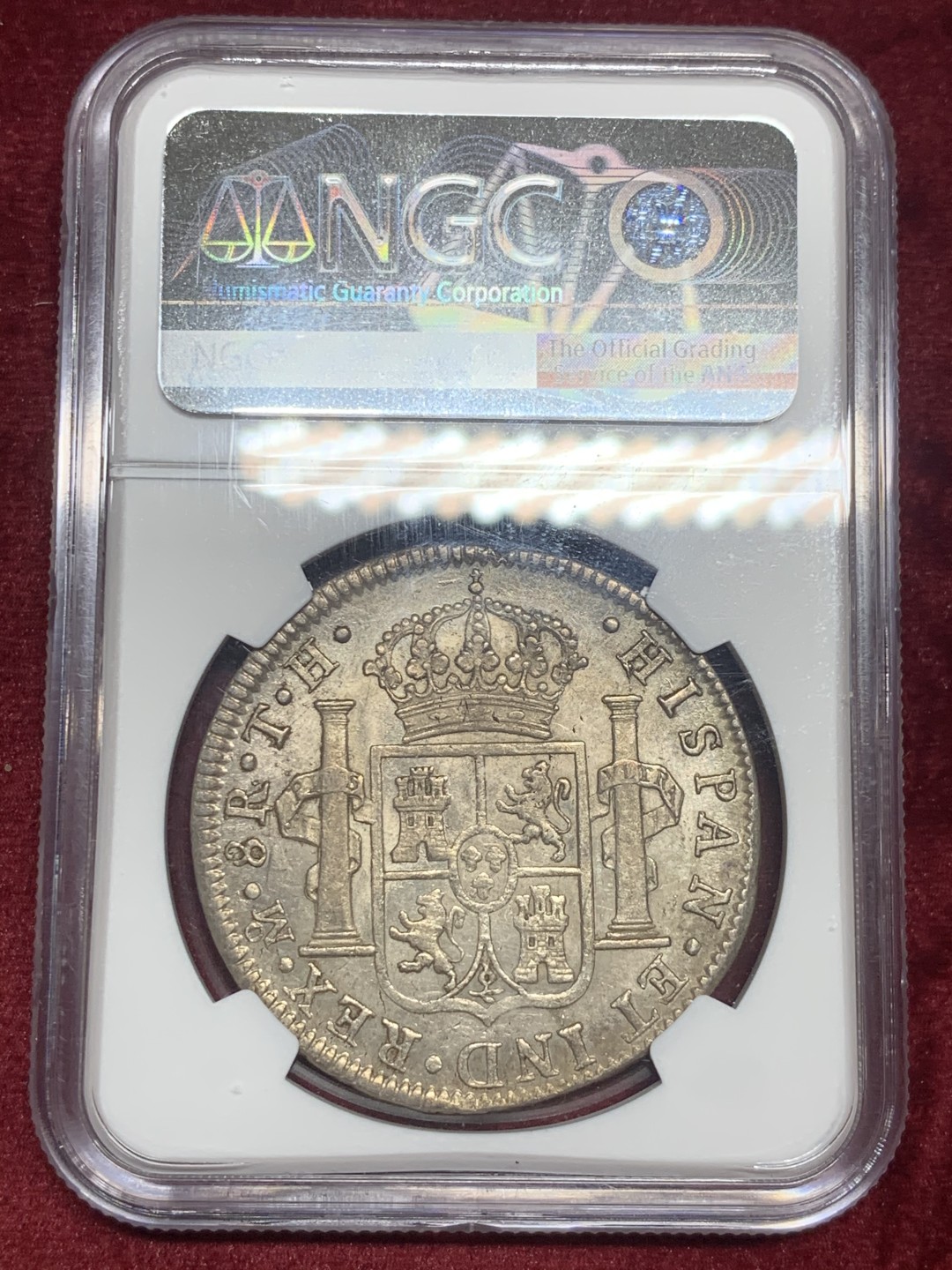 《竞宝斋》第63场-本周日 （全场不限金额包邮） NGC-Au55 墨西哥 1807年 8瑞尔 卡四双柱银币