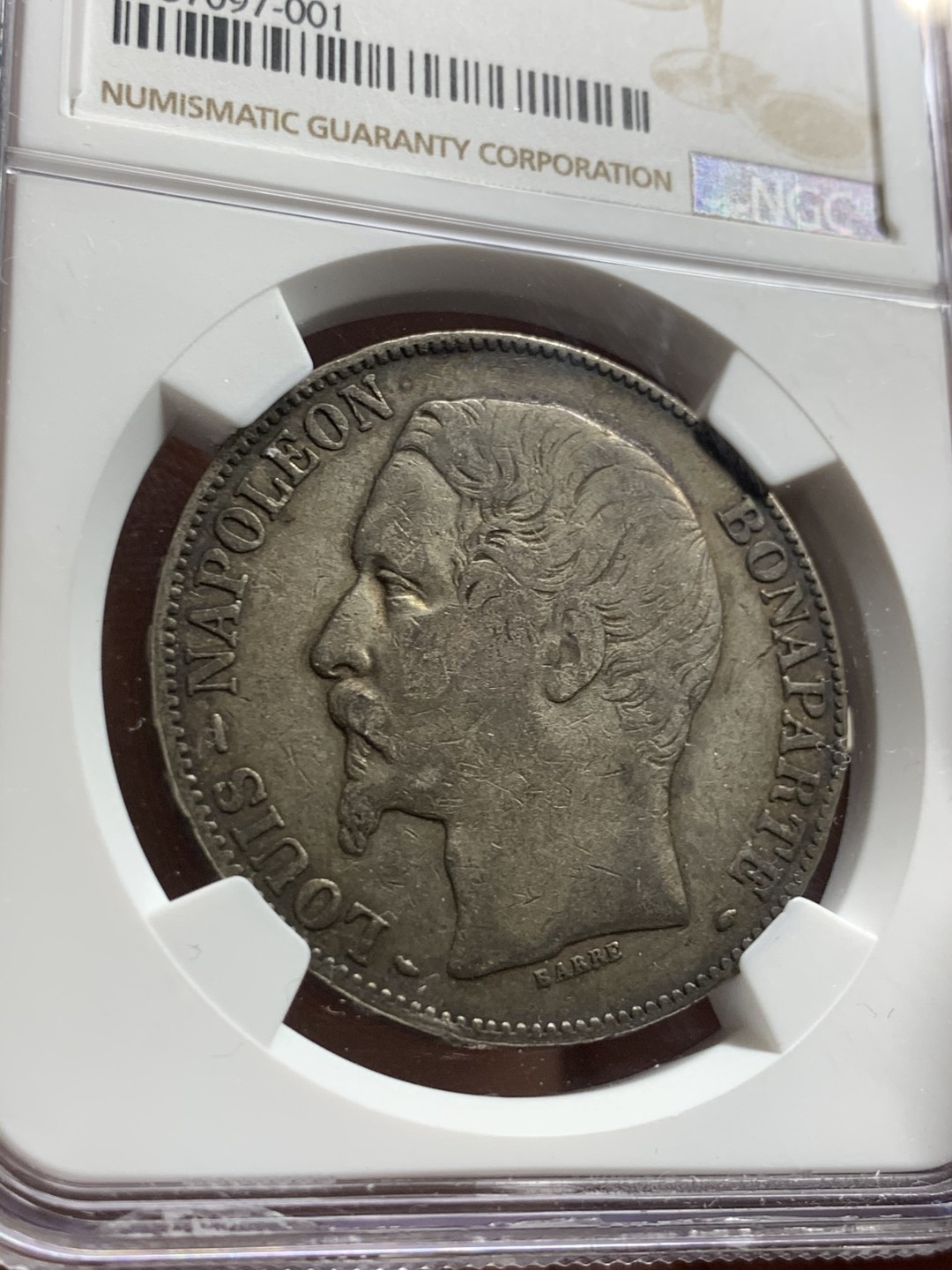 《竞宝斋》第63场-本周日 （全场不限金额包邮） NGC-VF35 法国 1852年 拿破仑三世无冠版 5法郎 大银币 好品原味